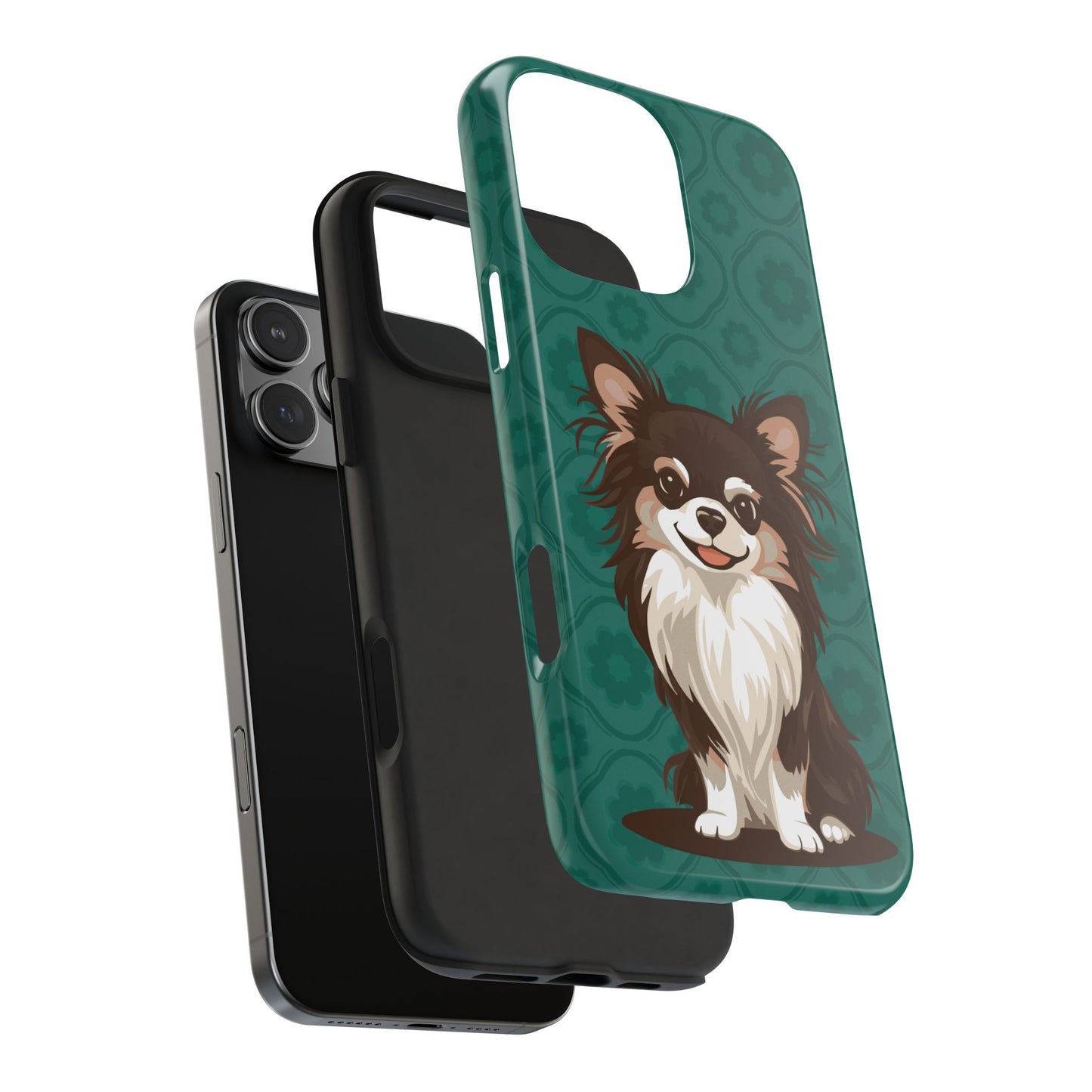 Long Haired Chihuahua Dog Phone Case, Tough Phone Cases Pet Dogs Teal Pattern