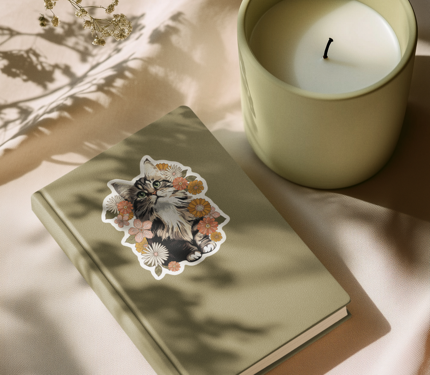 4" Fluffy Kitty In Flowers Sticker - Waterproof, Fade-Resistant Decal Stickers Floral Cat Design