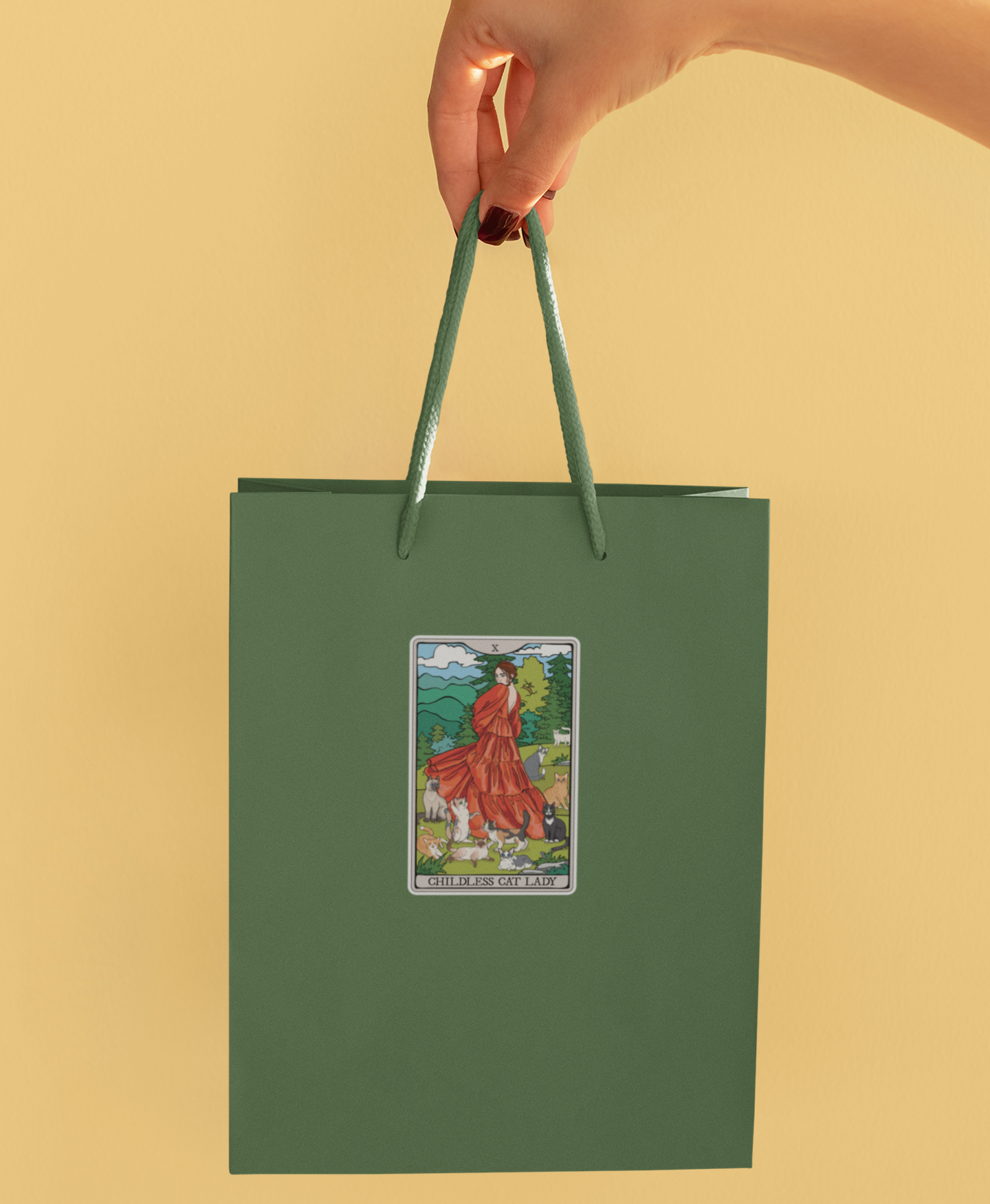 3.5" Childless Cat Lady Tarot Card Sticker - Waterproof, Fade-Resistant Decal Stickers Child-Free Woman and Cats Design