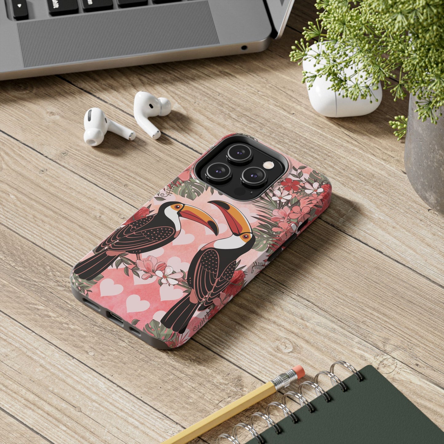 Toucan Tropical Love Birds Phone Case | Tropic Toucans Floral Hearts Art Cell Phone Cases
