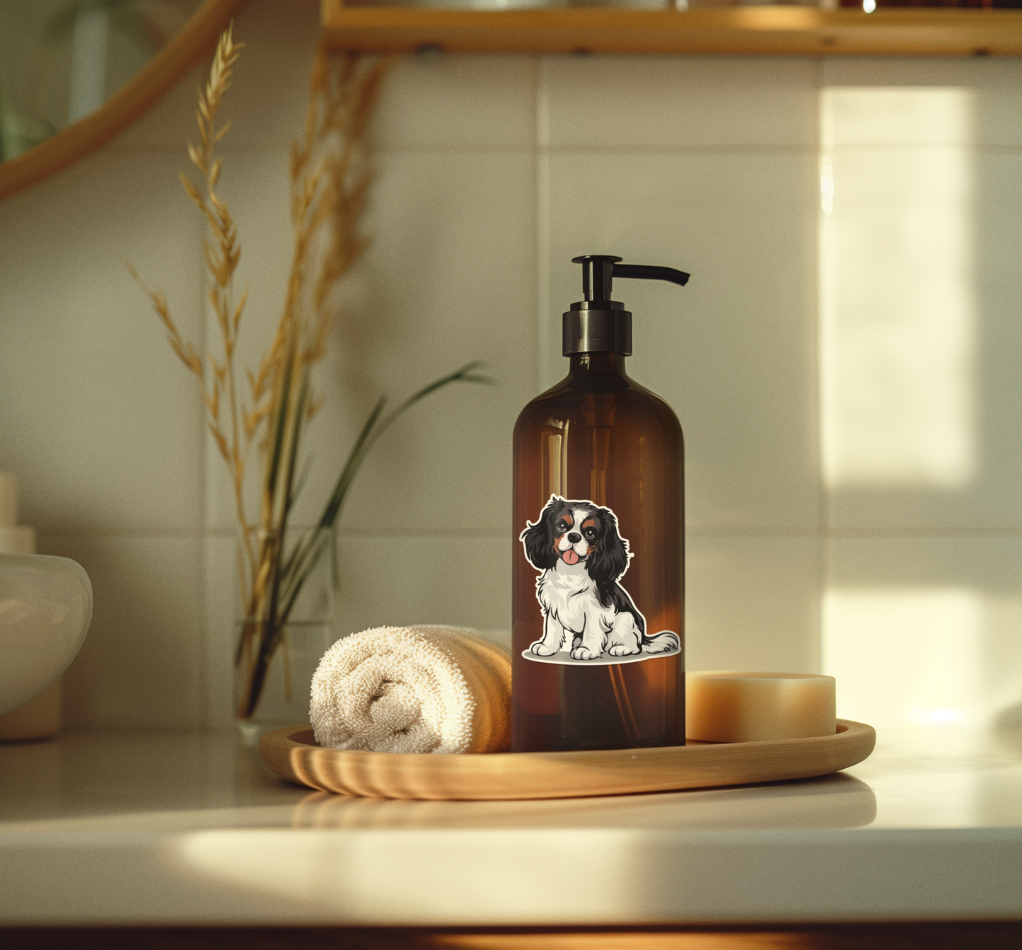 3.5" Tricolor Cavalier King Charles Spaniel Dog Sticker - Black, Brown, & White Cavaliers Puppy Dogs Vinyl Decal Stickers Waterproof Decals