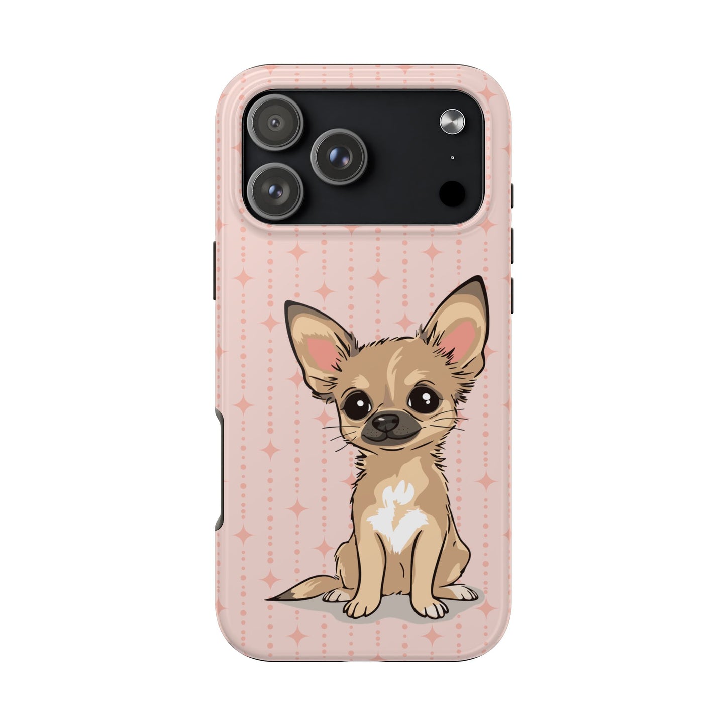 Tan Chihuahua Puppy Dog Phone Case, Tough Phone Cases Pet Dogs Retro Pink Pattern