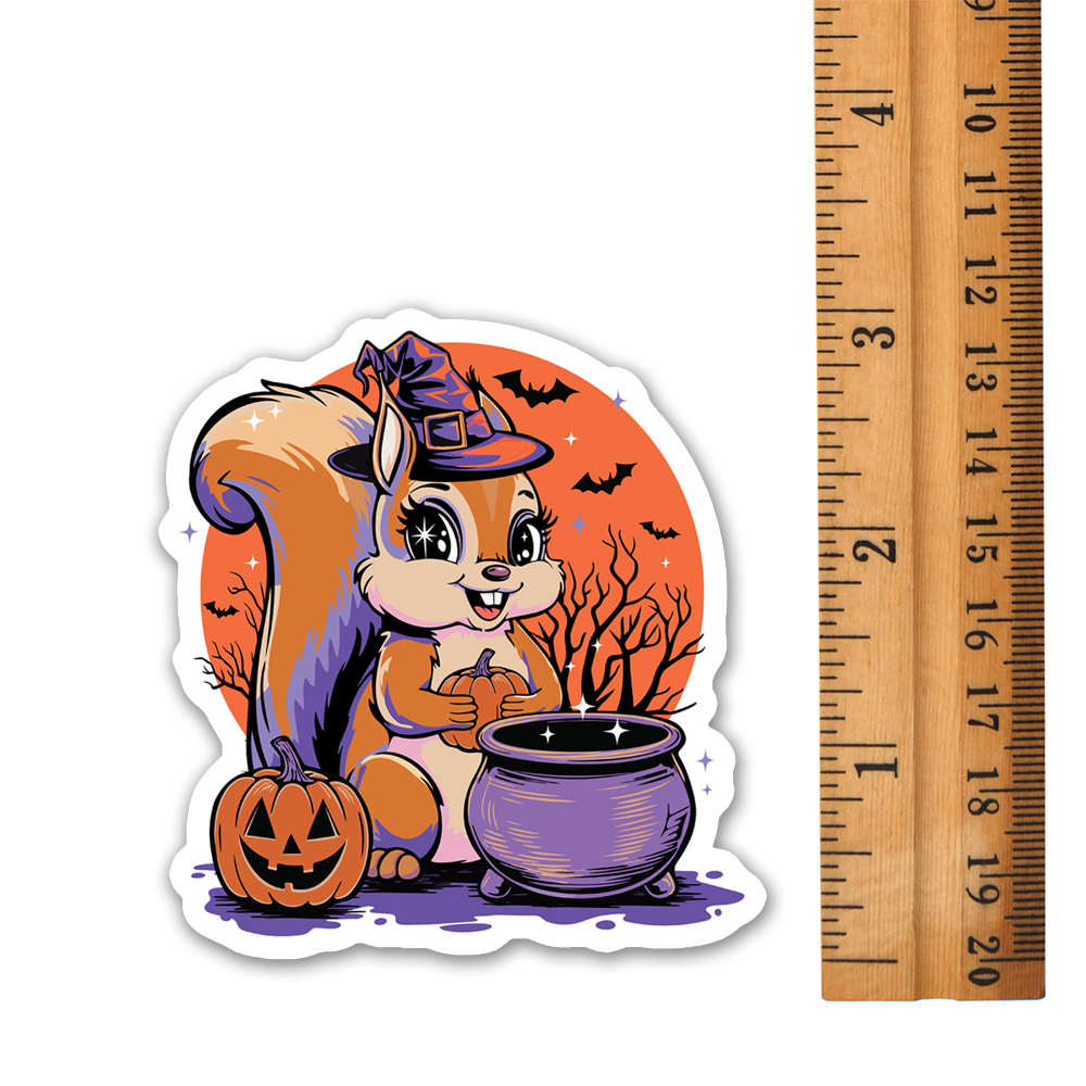 3" Witchy Squirrel Sticker - Waterproof Decal Stickers Spooky Halloween Witch Squirrels
