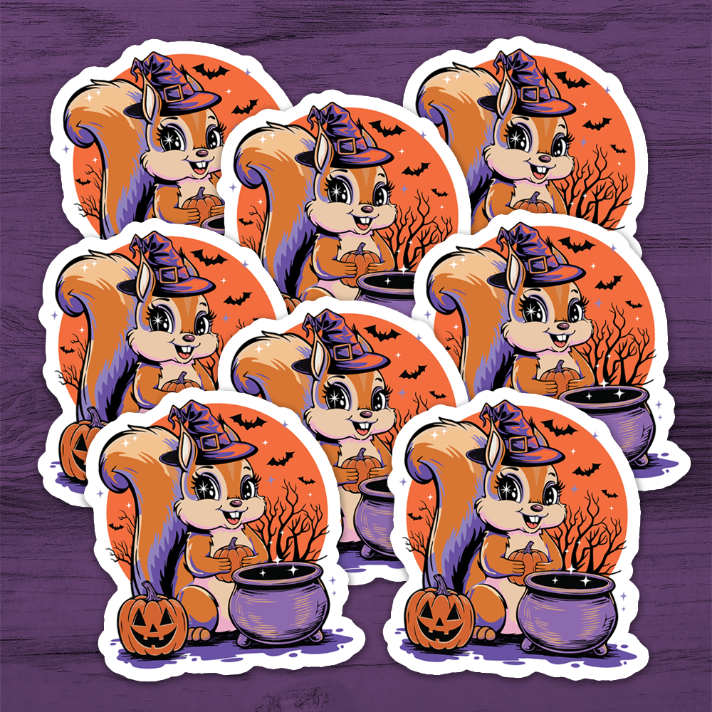 3" Witchy Squirrel Sticker - Waterproof Decal Stickers Spooky Halloween Witch Squirrels