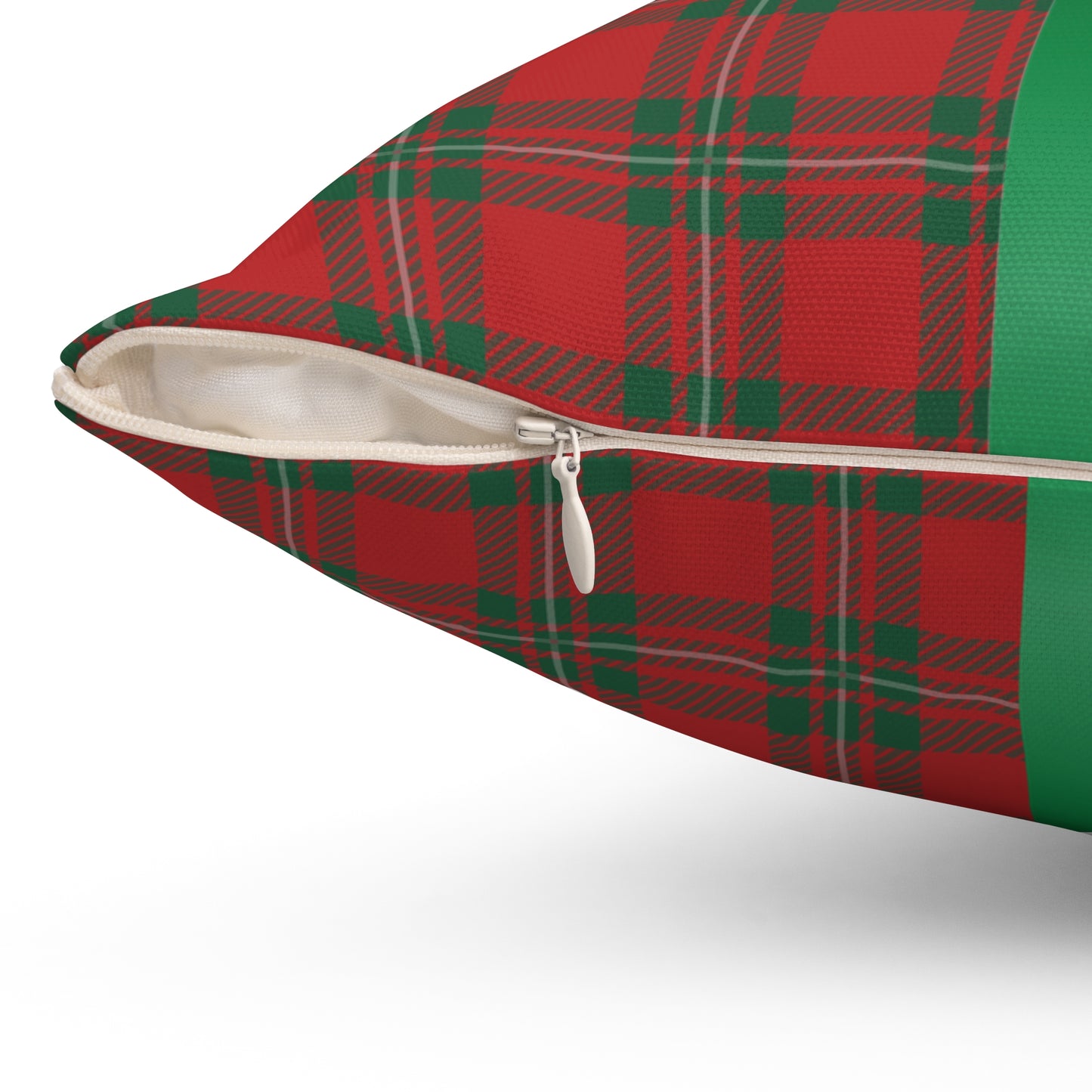 Holiday Gift Throw Pillow, Green Bow on Red Plaid Wrapped Present Pillows, Christmas Home Decor Xmas Decorations, Square Cushion and Cover