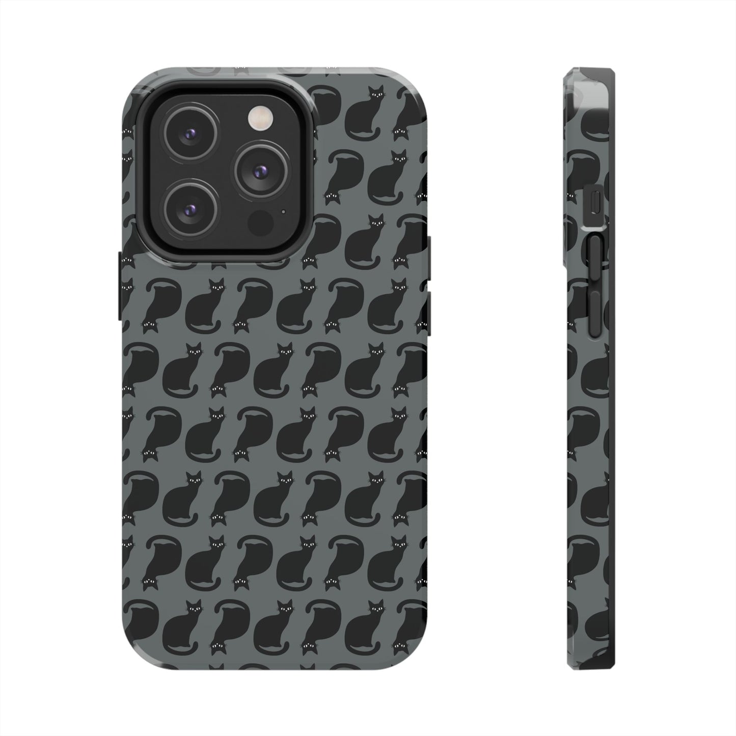Black Cat Silhouette Pattern Cell Phone Case, Dark Gray Goth Kitty Tough Phone Case