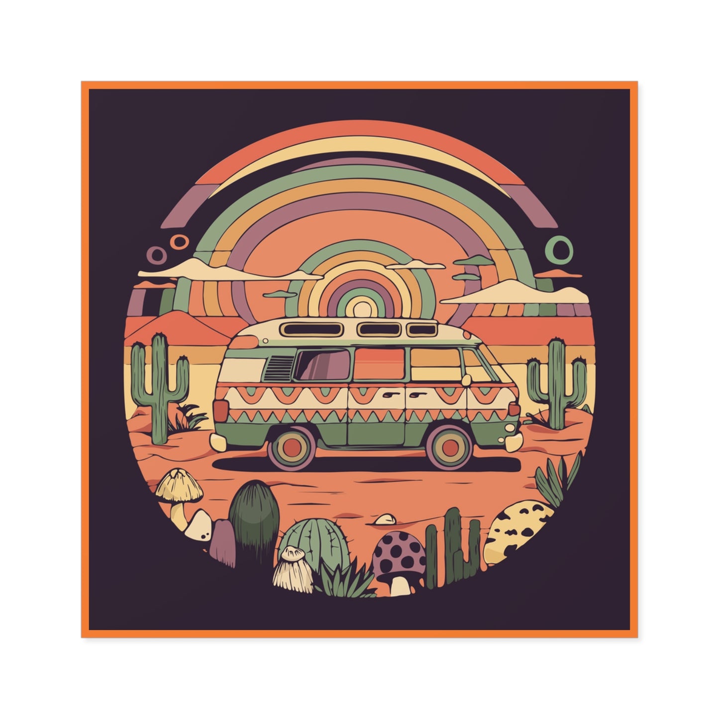 Roadtrippin' In The Desert - Trippy Vanlife Nomad Van Travel Square Stickers Indoor\Outdoor Waterproof Sticker