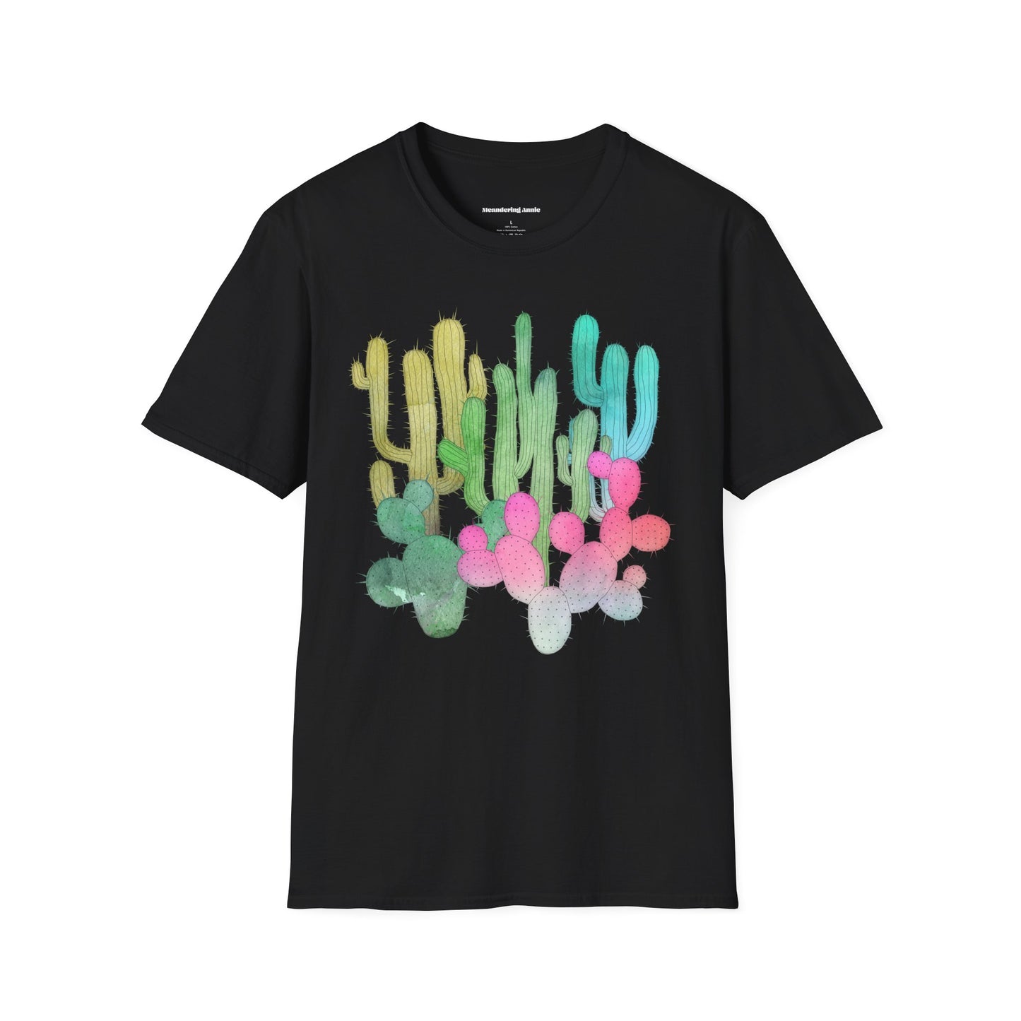 Cactus Garden Soft T-shirt Unisex Softstyle Tee Mens Womens Arizona Desert Shirt with Colorful Cacti Print