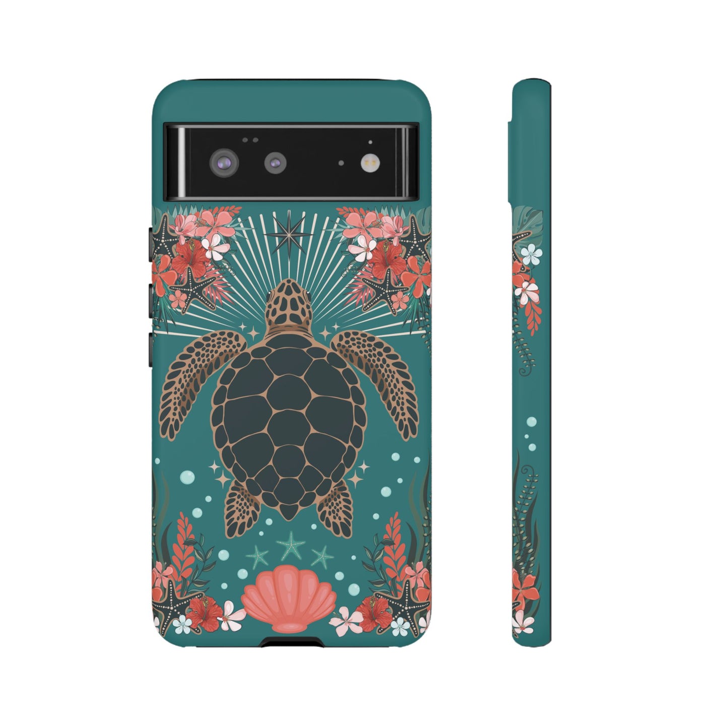 Sea Turtle Illustration Phone Case | Ocean Turtles Coral Floral Pattern Cell Phone Cases - Iphone, Google Pixel, Samsung - Matte Finish