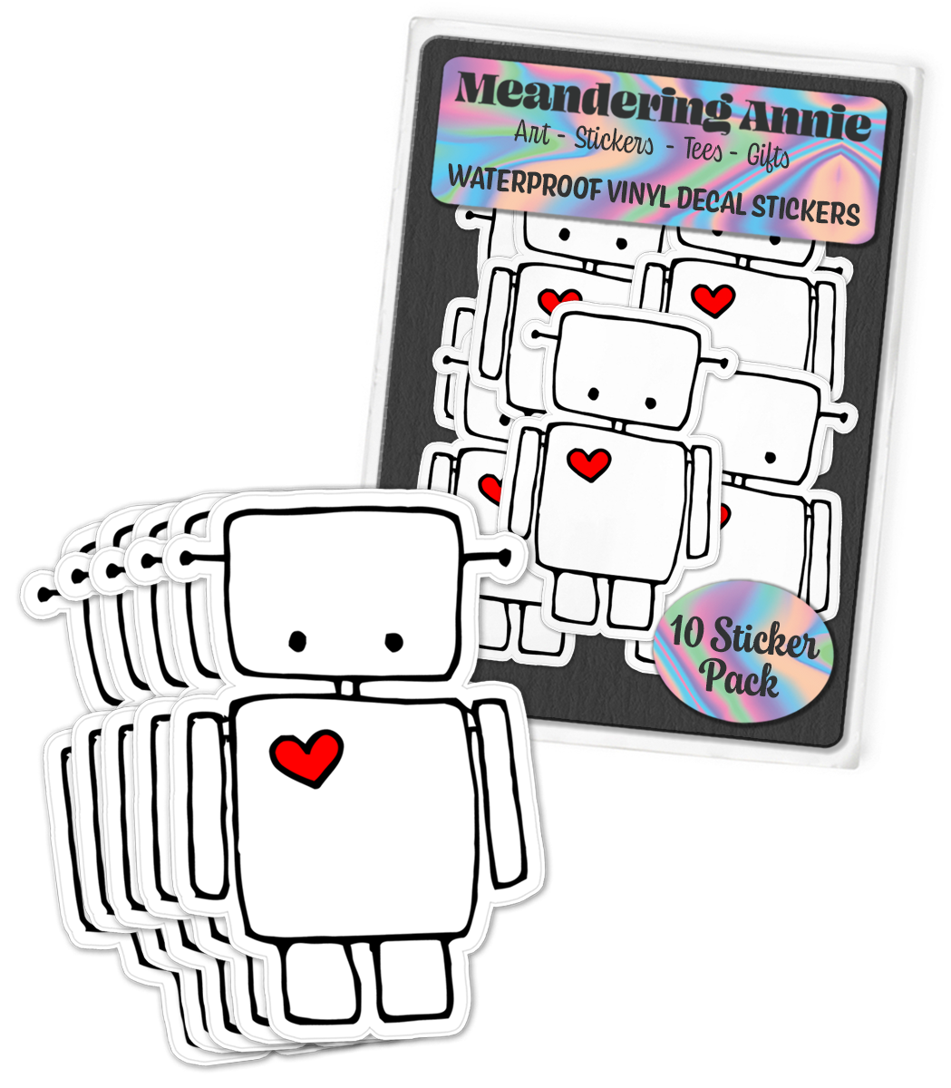 Small 2" Cute Robot Heart Sticker Bundle - Waterproof, Fade-Resistant Decal Stickers Robots