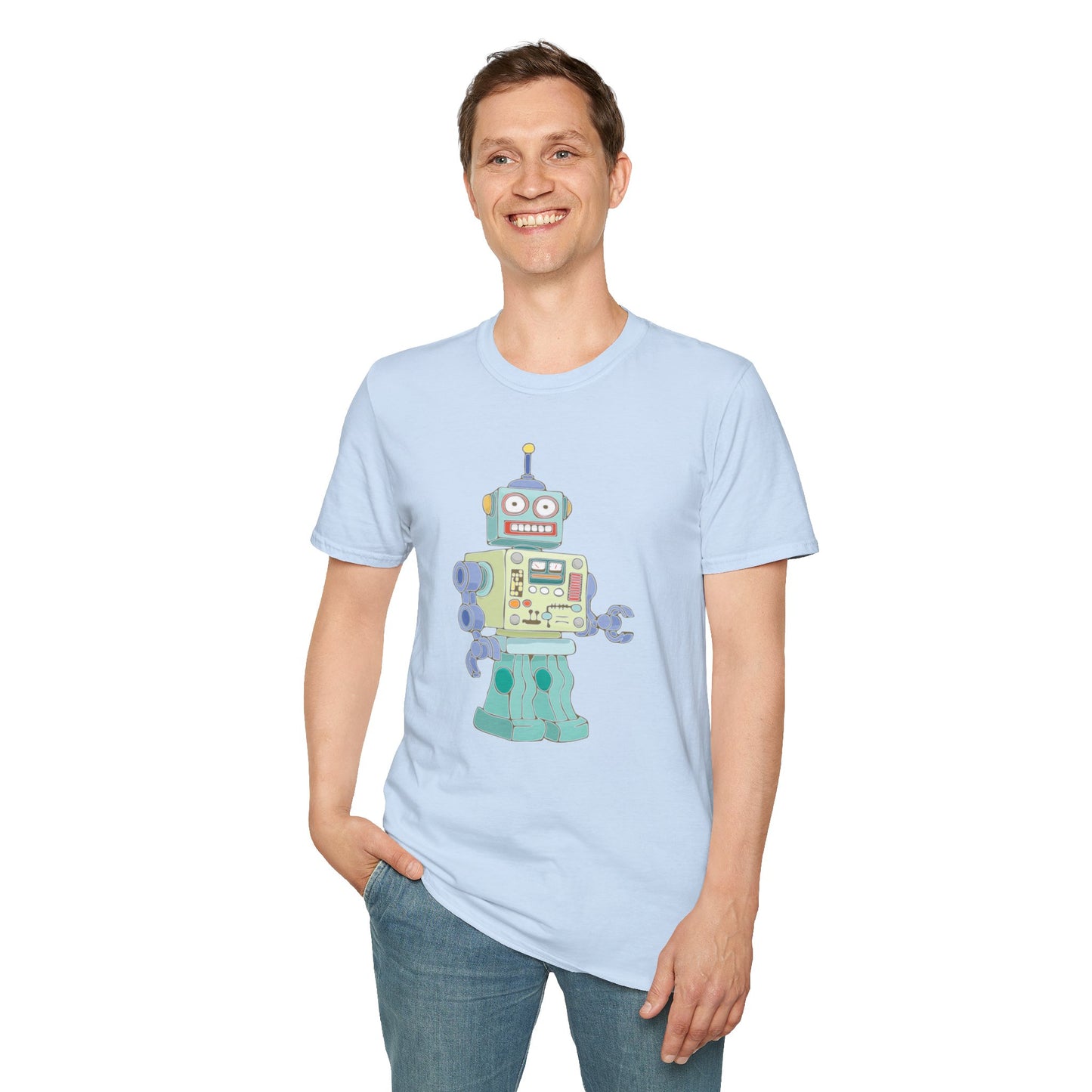 Robot Soft T-shirt Unisex Mens Womens Softstyle Tee with Fun Robots Design