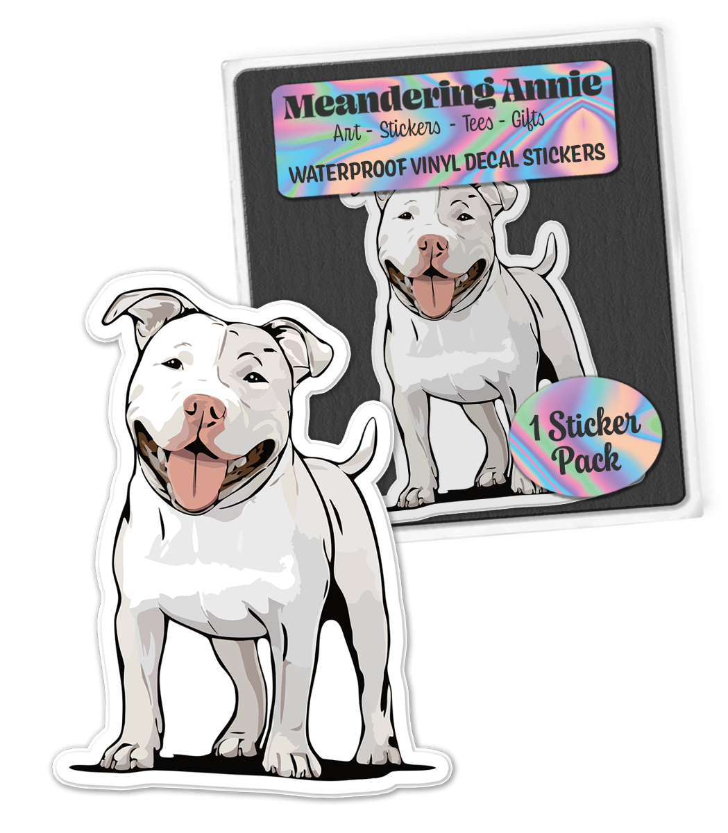 Pit Bull Terrier Dog Sticker - 3" White Pitbull Vinyl Decal Stickers Puppy Dogs Design Waterproof Cute Pittie Pup Pet Decals