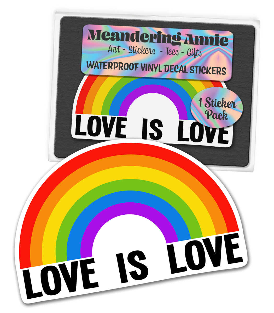 Love Is Love Rainbow Vinyl Sticker - 4" Pride Month Rainbows LGBTQIA+ Decals Waterproof Outdoor Stickers