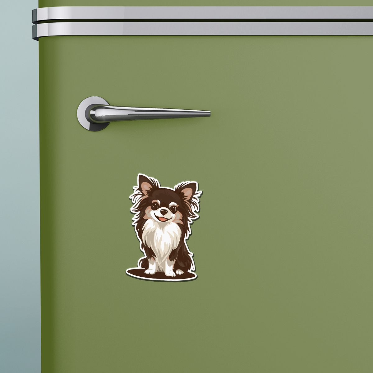 Long Haired Chihuahua Dog Magnet, 3" Brown Long Coat Chihuahuas Dogs Vinyl Fridge Magnets