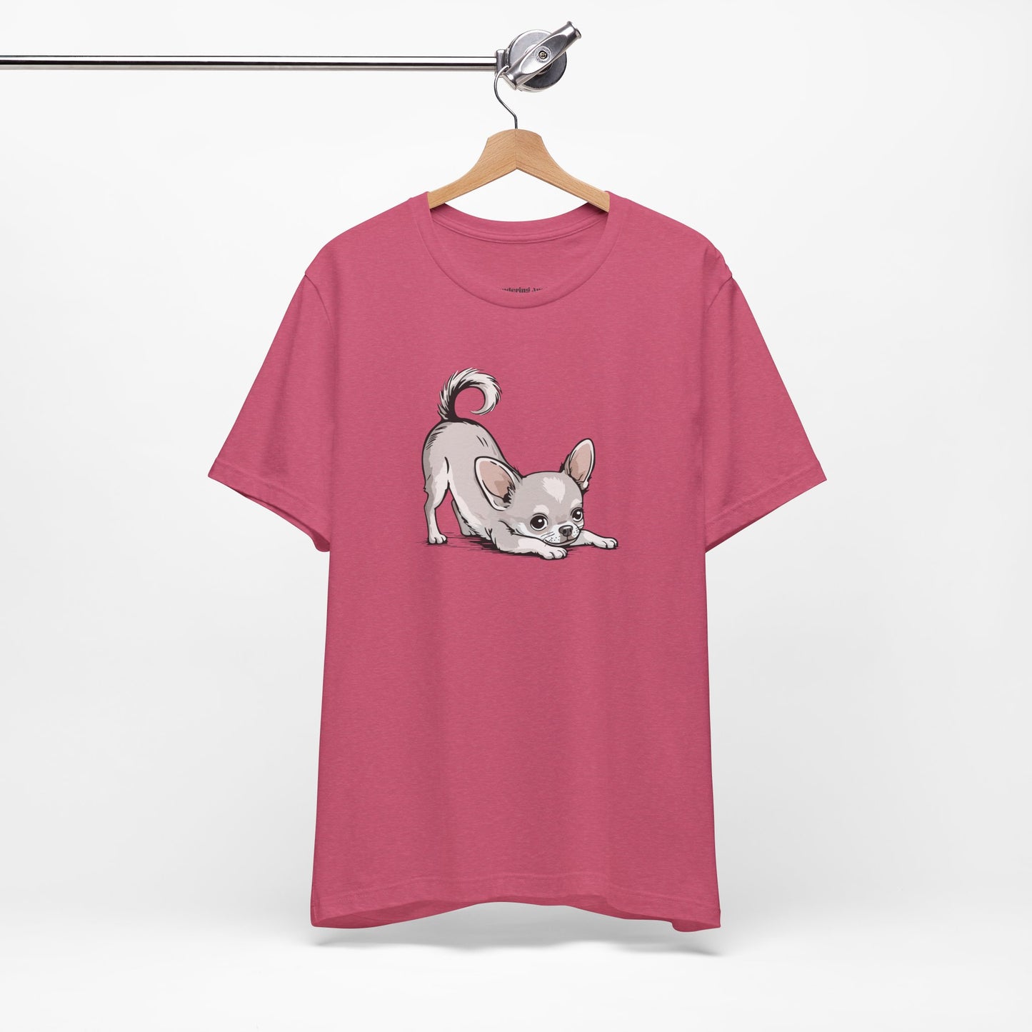 Playful Stretching Chihuahua Dog T-Shirt | Cute Puppy Dogs Illustration Tee, Cotton Chihuahuas Apparel, Pet Owner Shirts