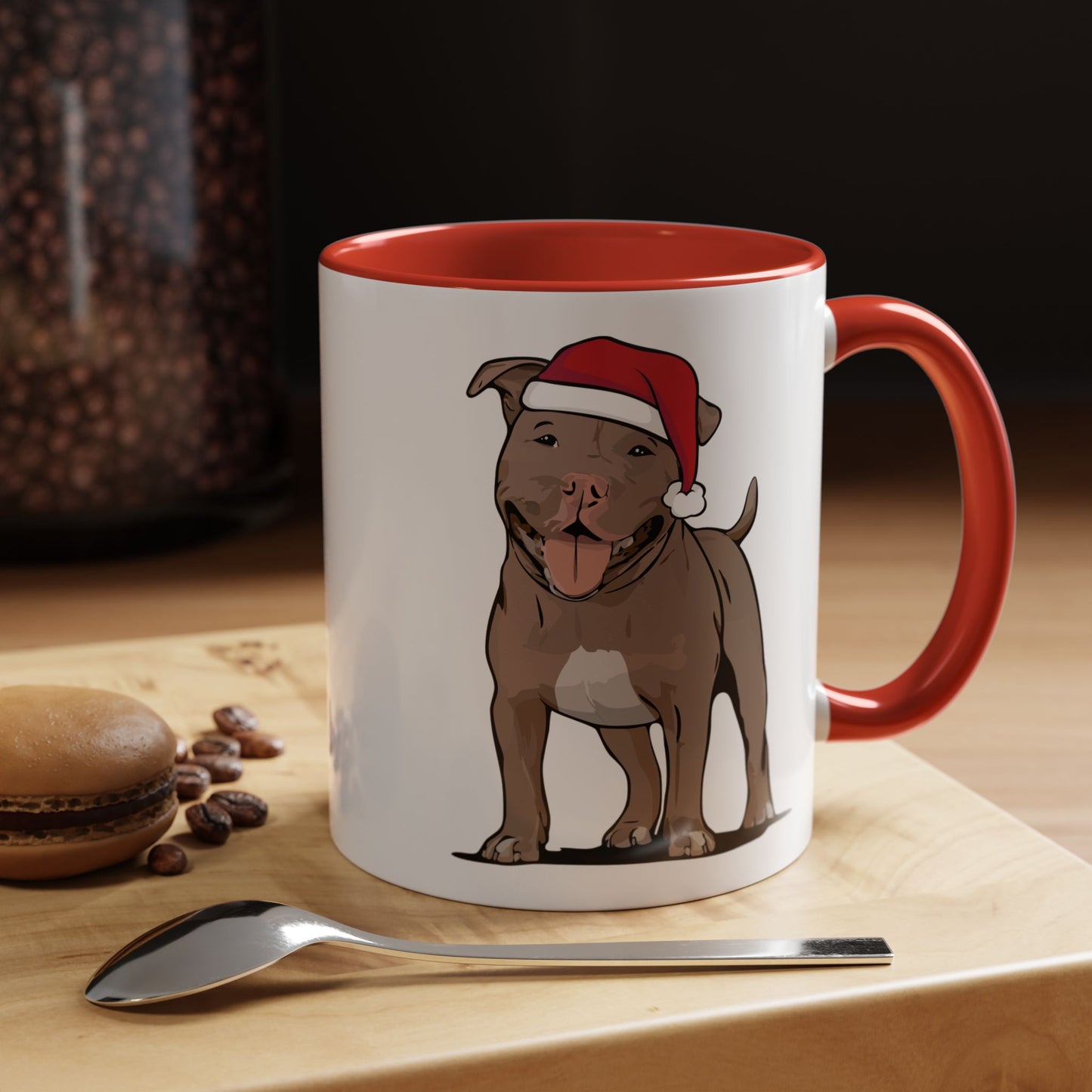 Christmas Pitbull Dog Coffee Mug, Santa Pit Bull Terrier Dogs Mugs, Xmas Holiday Gift for Pet Owner, Ceramic Tea Cup Drinkware
