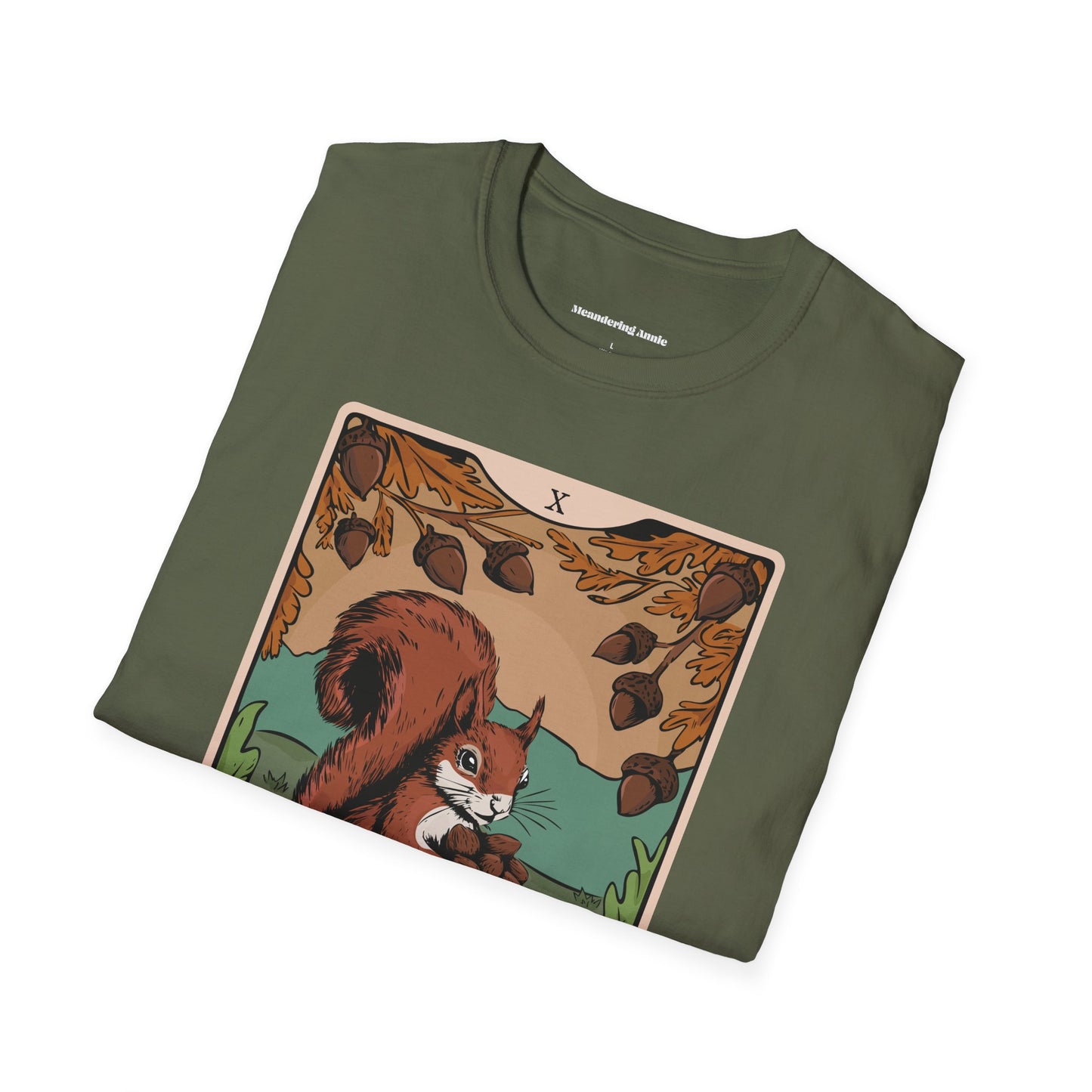 The Forager Squirrel Tarot Card T-shirt Softstyle Tee with Nut Foraging Squirrel Tarot Card Print