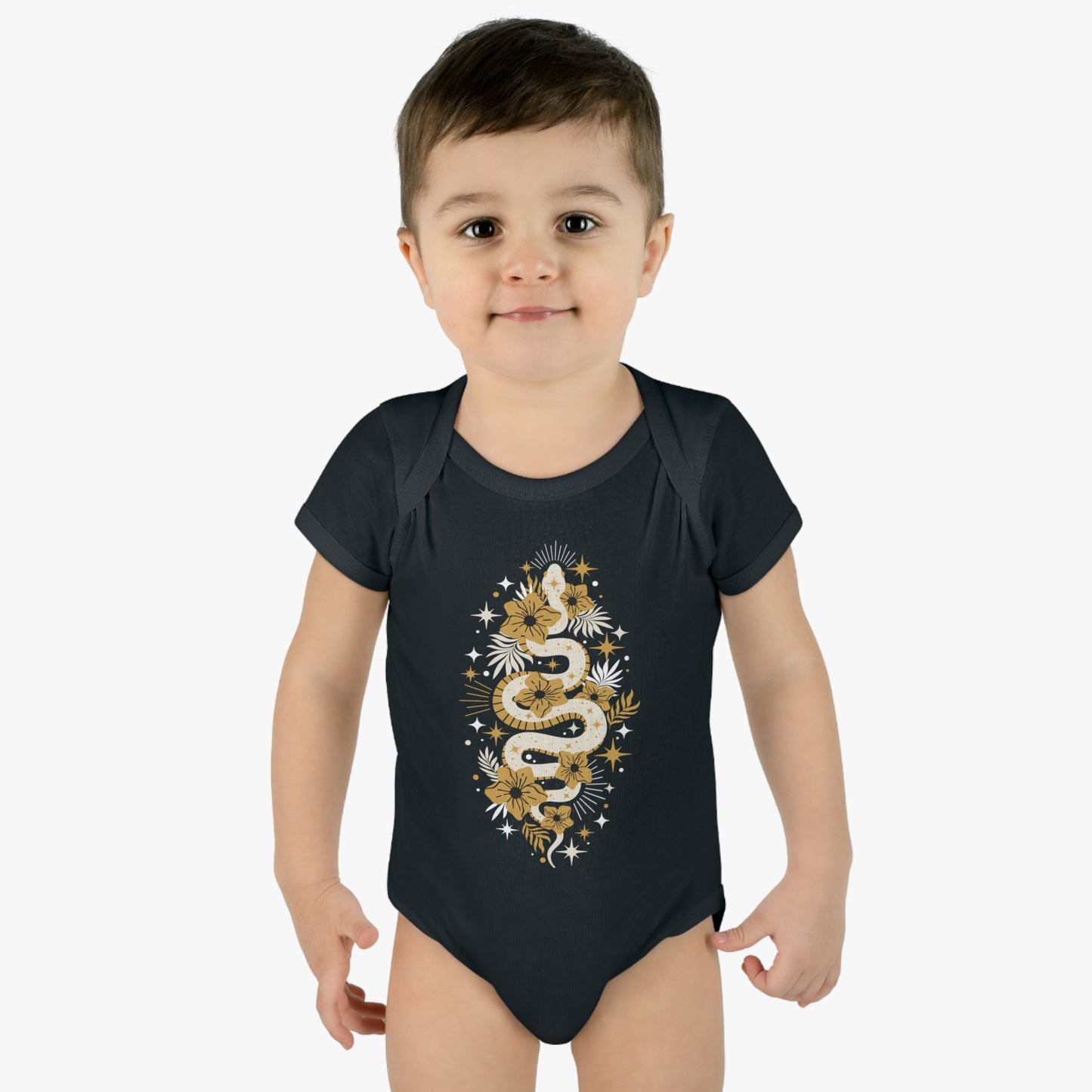 Mystic Golden Snake Baby One Piece Boho Infant Baby Rib Bodysuit Boys Girls Short Sleeve Romper Cotton Clothes for Babies