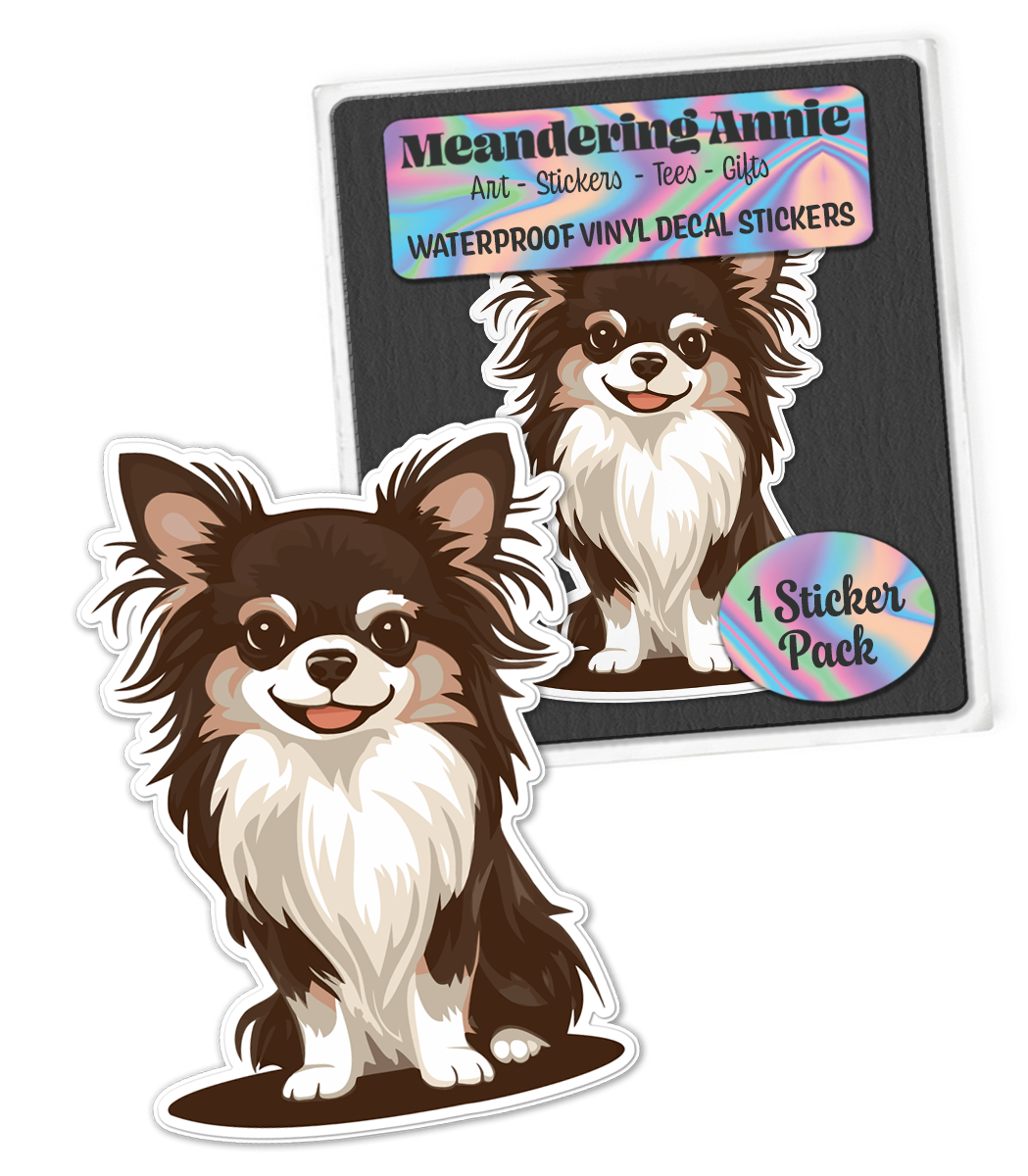 3.5" Long Haired Chihuahua Puppy Dog Sticker - Waterproof, Fade-Resistant Decal Stickers