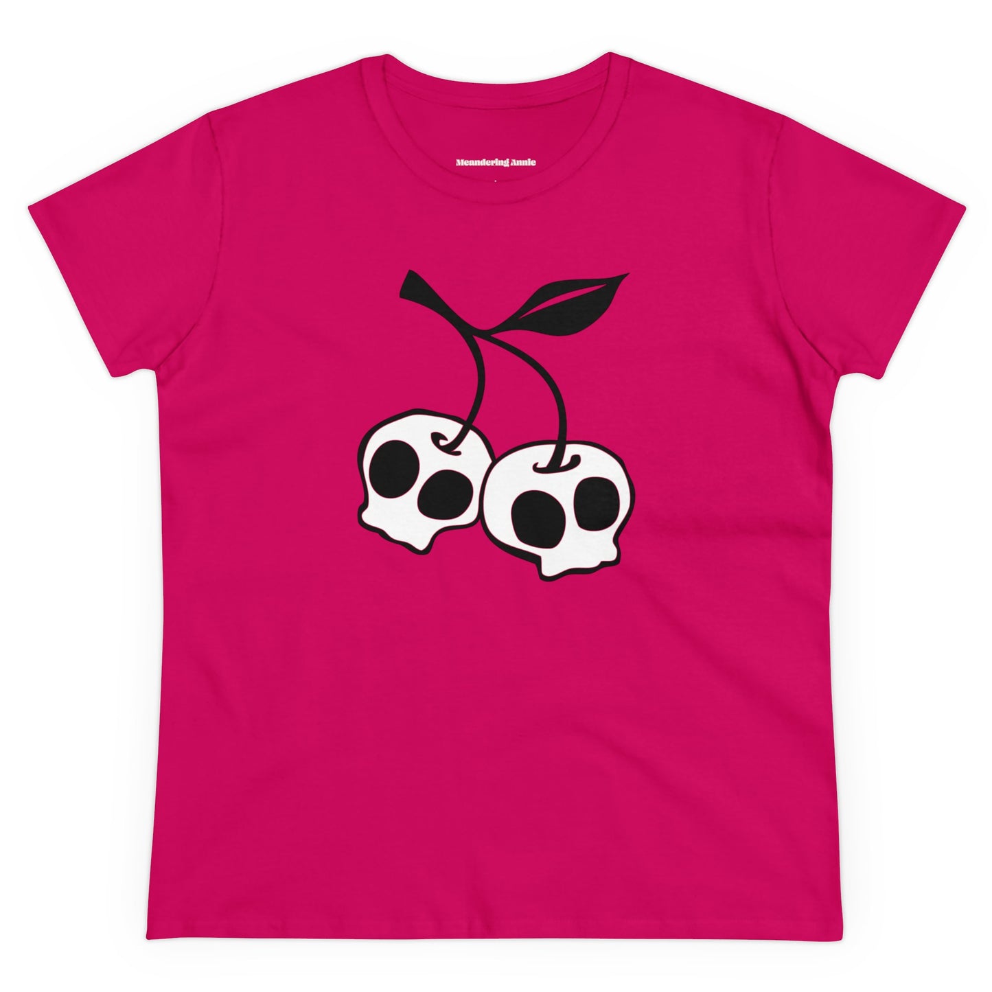 Cherry Skull Ladies Fitted T-shirt Women's Midweight Cotton Tee with Skull Cherries Print