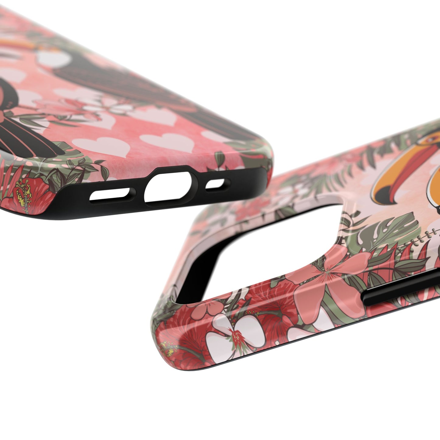 Toucan Tropical Love Birds Phone Case | Tropic Toucans Floral Hearts Art Cell Phone Cases