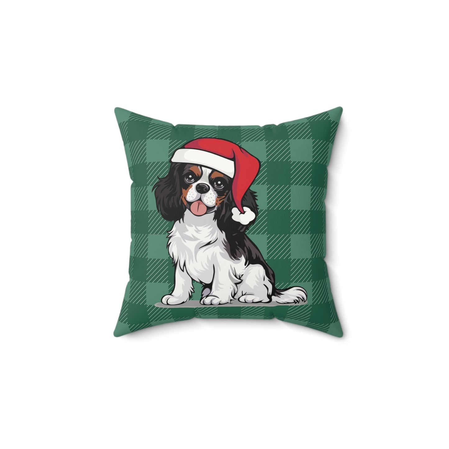 Christmas Dogs Throw Pillow, Cavalier King Charles Spaniel Dog Holiday Home Decor, Faux Suede Plaid Cushion Pillows, Christmas Decorations