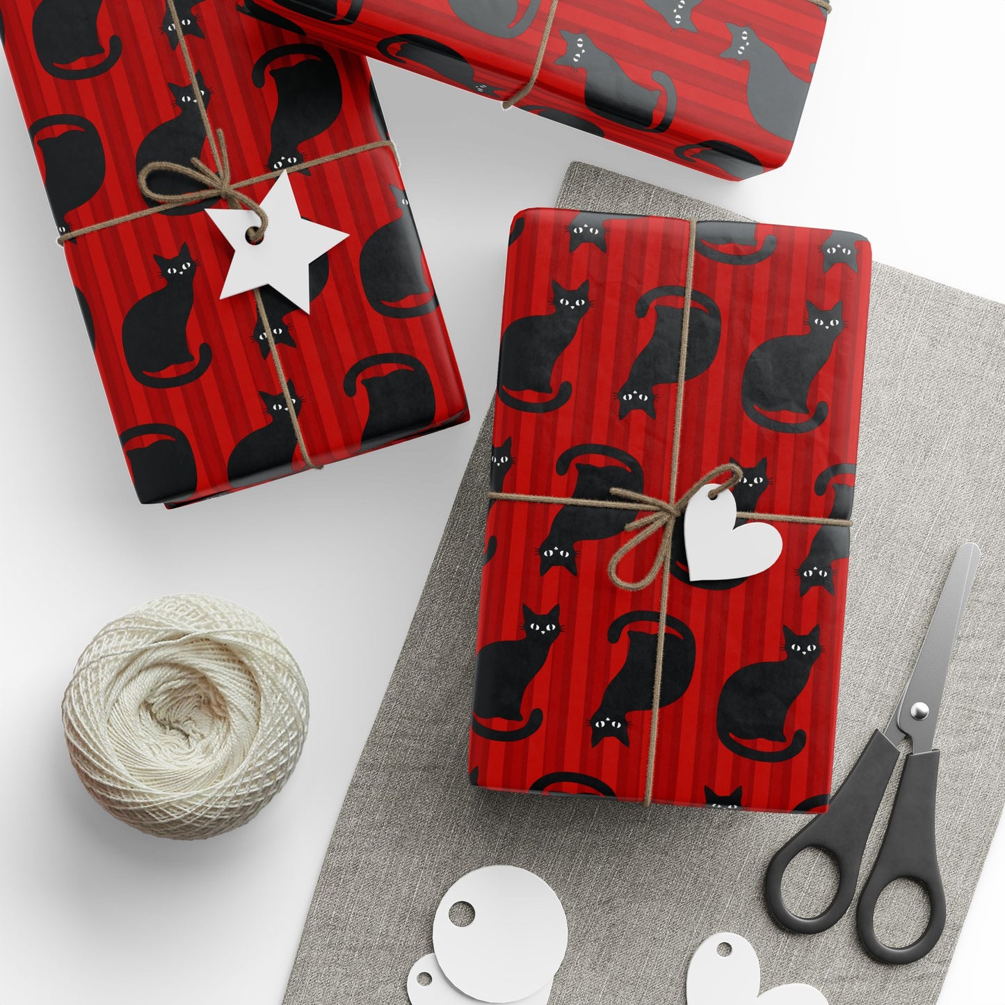 Black Cat Wrapping Paper, Red Stripe Kitty Gift Wrap Roll, Birthday Christmas Valentine's Day Holiday Glossy Finish