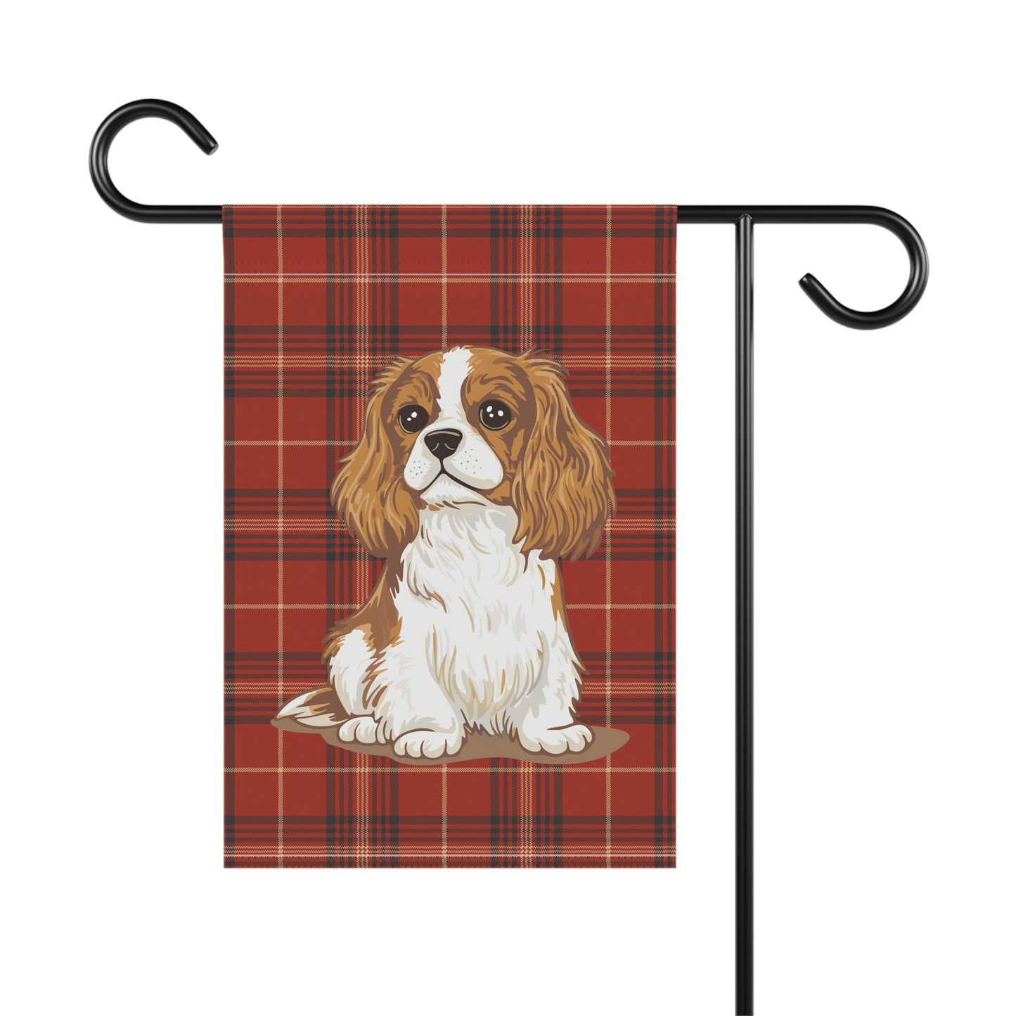 Blenheim Cavalier King Charles Spaniel Red Tartan Plaid Outdoor Garden Banner Flag, Christmas Holiday Yard Decorations