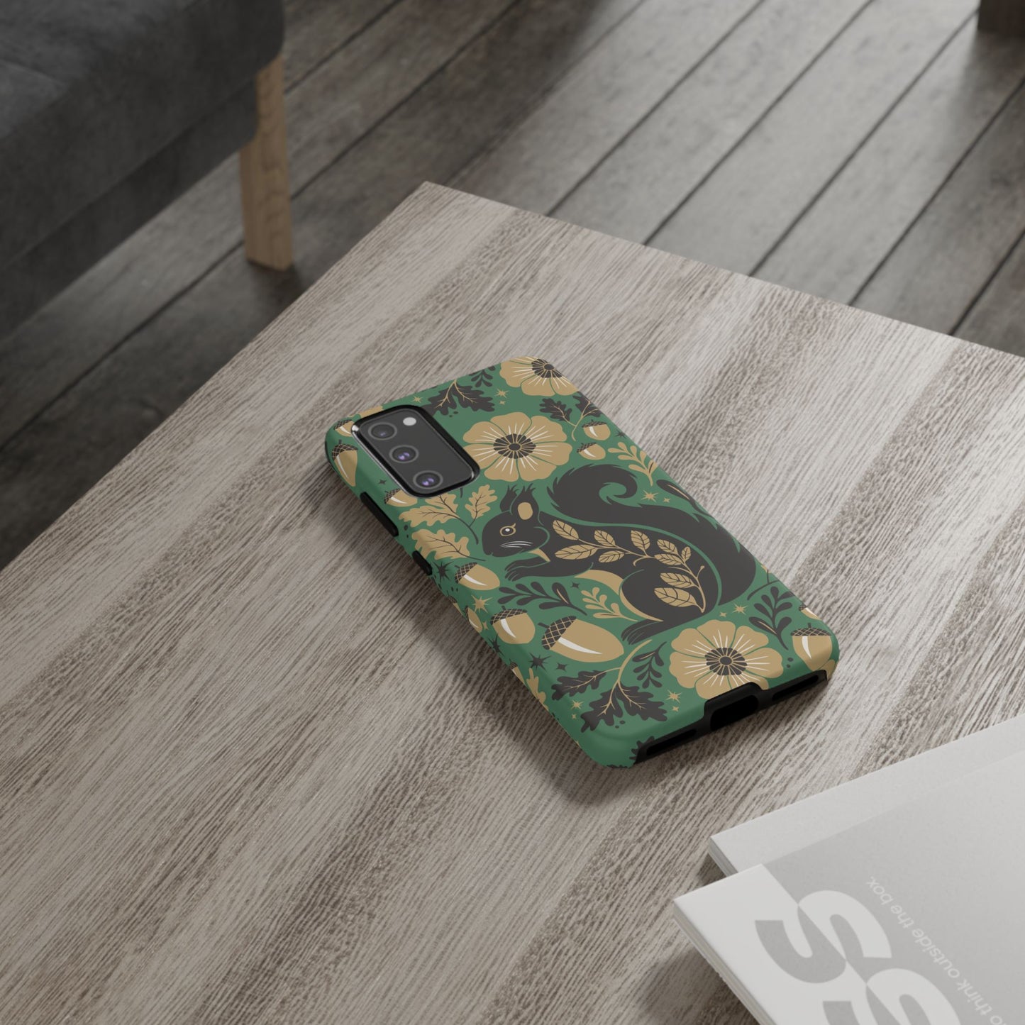 Green Squirrel Floral Pattern Cell Phone Case | Botanical Folk Art Acorn Leaves Design, Iphone Google Pixel Samsung Cases Matte Finish