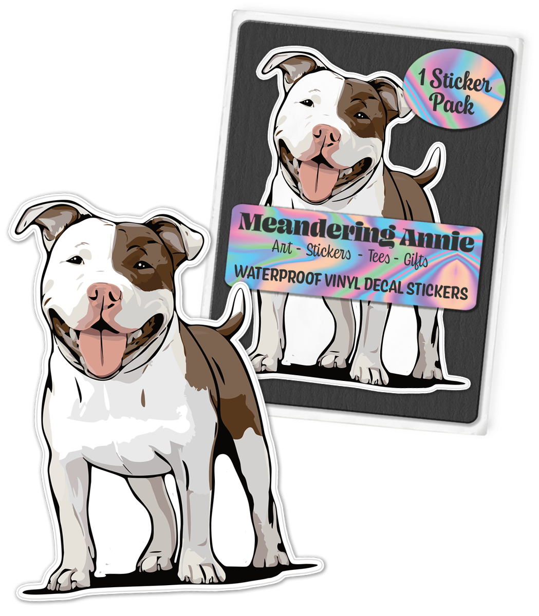 Pit Bull Terrier Dog Sticker - 3" Pitbull Vinyl Decal Stickers White & Brown Dogs Waterproof Pittie Decals