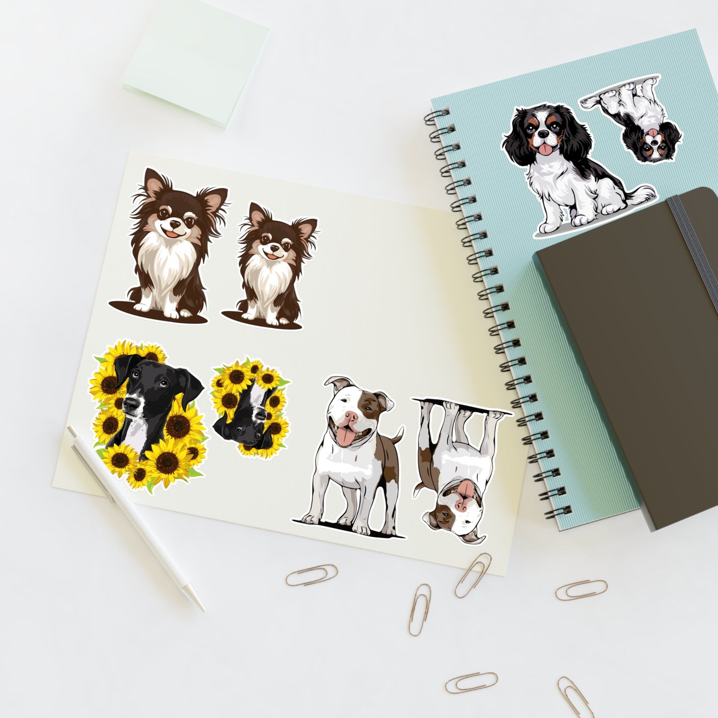 Dogs Vinyl Sticker Sheets - Includes Multiple Cute Dog Stickers - Long Haired Chihuahua, Lab Mix, Pit Bull, Cavalier King Charles Spaniel