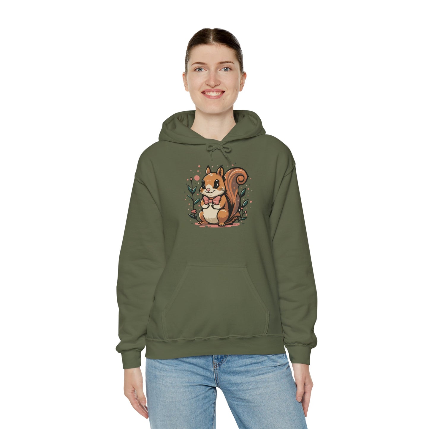 Woodland Squirrel Hoodie - Cute Squirrel with Bowtie and Flowers - Unisex Womens Mens Hooded Sweatshirt