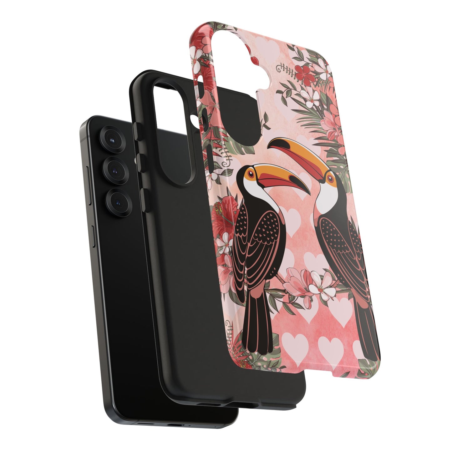Toucan Tropical Love Birds Phone Case | Tropic Toucans Floral Hearts Art Cell Phone Cases