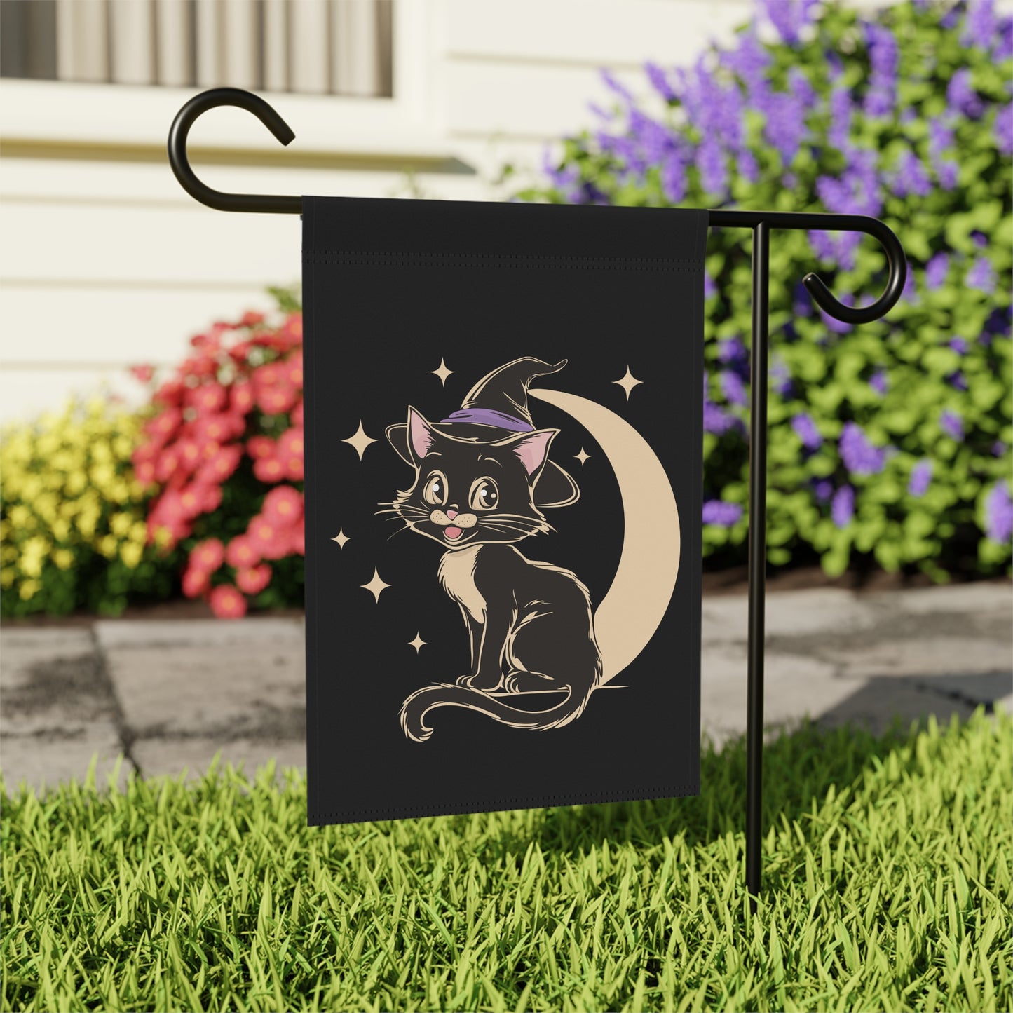 Witchy Kitty Yard Banner Flag, Halloween Witch Cat Flags, Spooky Magical Goth Fall Outdoor Home Decorations