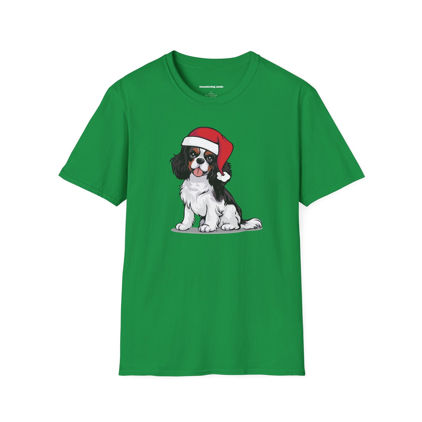 Christmas Cavalier King Charles Spaniel Dog T-Shirt, Festive Holiday Xmas Pet Dogs In Santa Hat Cotton Tee