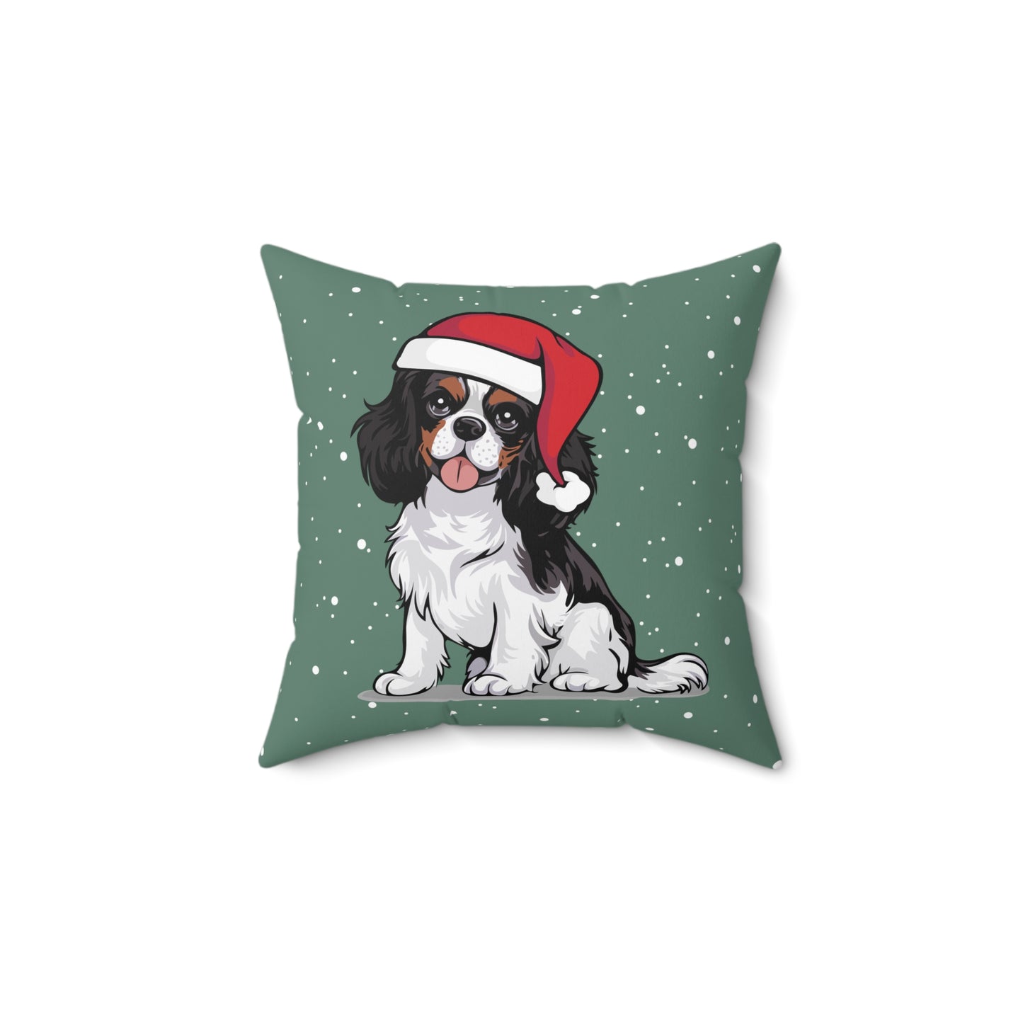 Christmas LCavalier King Charles Spaniel Dog 14" or 16" Throw Pillow & Cover - Square Pillow With Festive Holiday Xmas Dogs Santa Hat Print