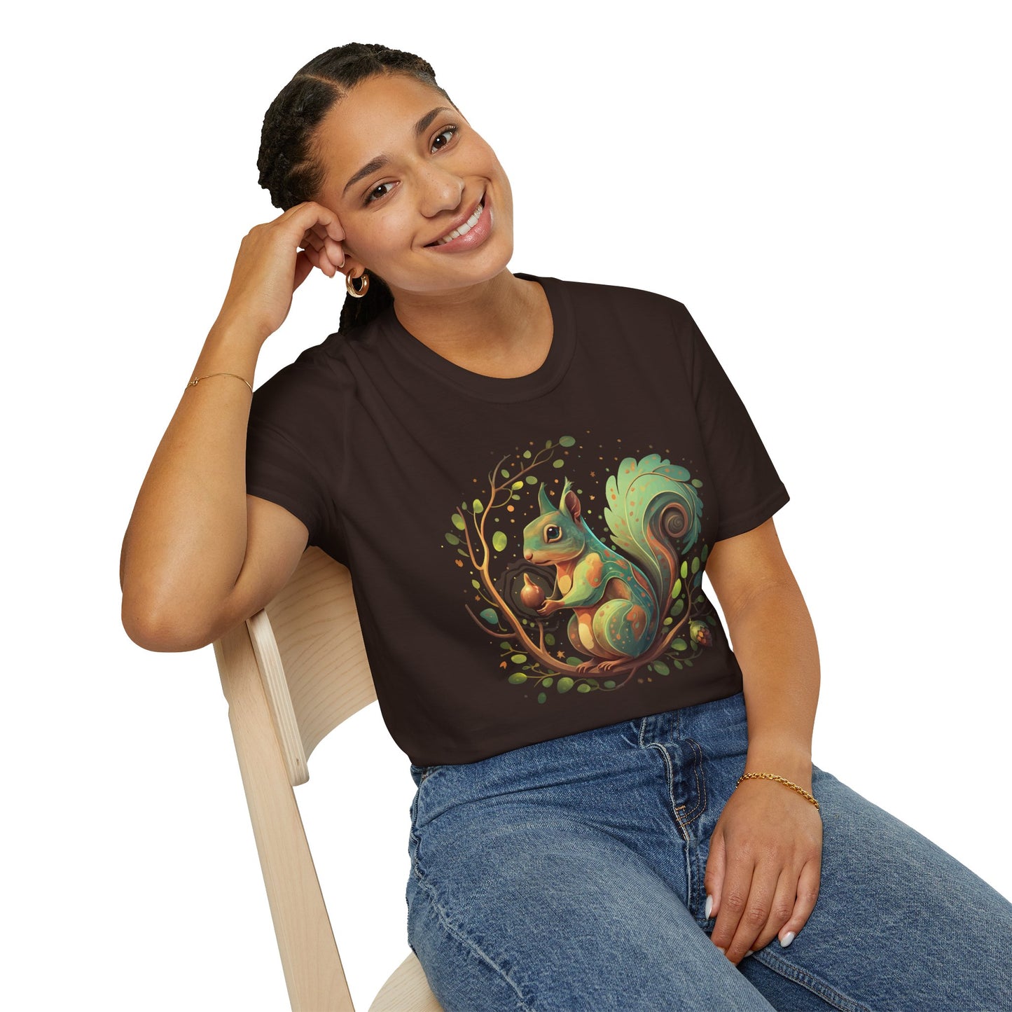 Magical Forest Squirrel Soft T-shirt Unisex Softstyle Tee Womens Mens Shirts