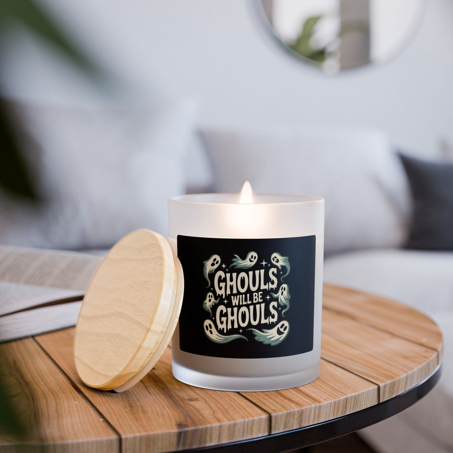 Halloween Ghost Candle, Spooky Decor, Ghouls will be Ghouls, 11 ounce Frosted Glass Candle, Goth Fall Home Decor, October Gifts