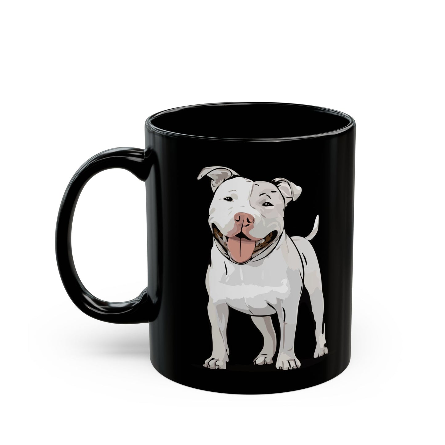 White Pitbull Terrier Dog Mug - 11 Ounce Black Ceramic Coffee Mugs with Pit Bull Dogs Design, Gift For Pet Owners