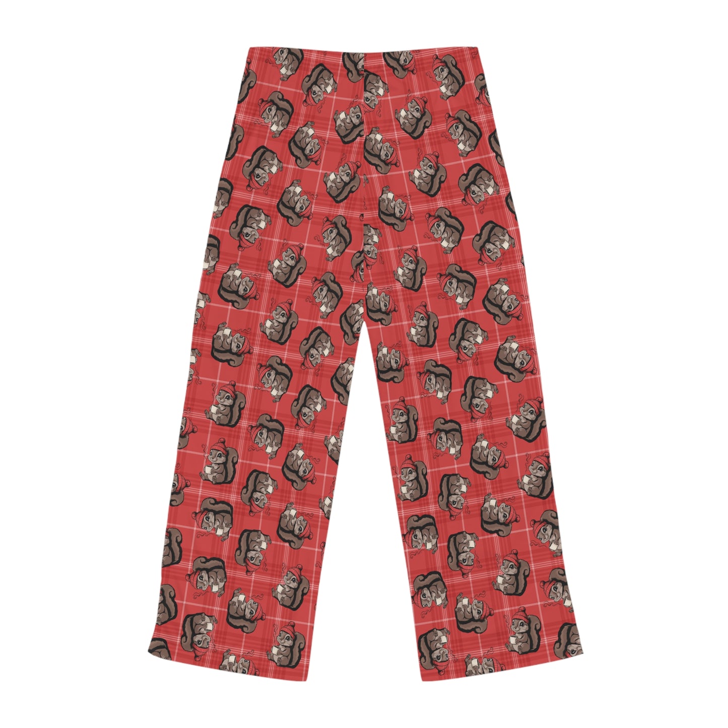 Cozy Squirrels Women's Pajama Pants, Squirrel Red Plaid PJ Bottoms, Fall Winter Loungewear, Matching Christmas Holiday Sleepwear