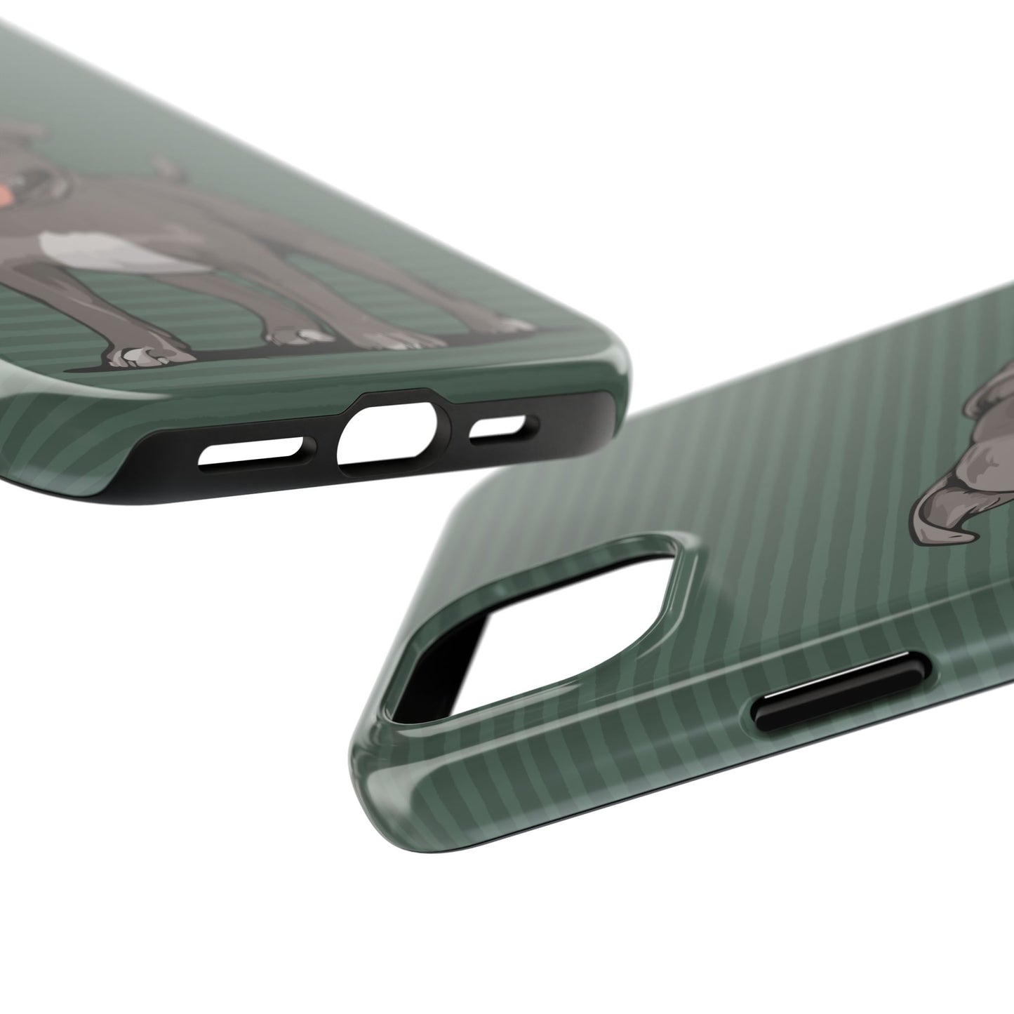 Gray Pit Bull Terrier Dog Phone Case, Tough Phone Cases Pet Pitbull Dogs Green Stripe Pattern