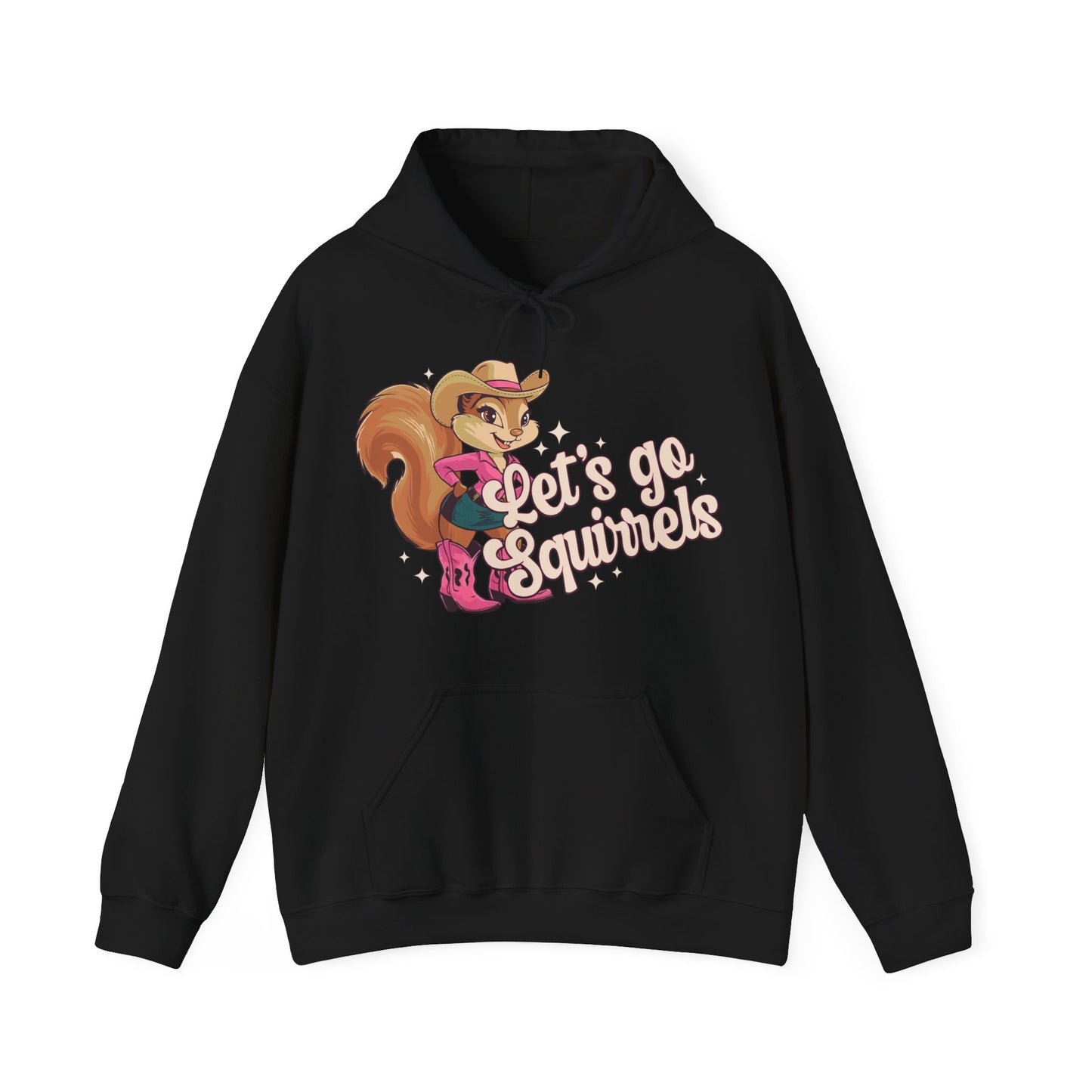 Let's Go Squirrels Pullover Hoodie Hooded Sweatshirt with Fun Squirrel Print, Parody Let's Go Girls Design