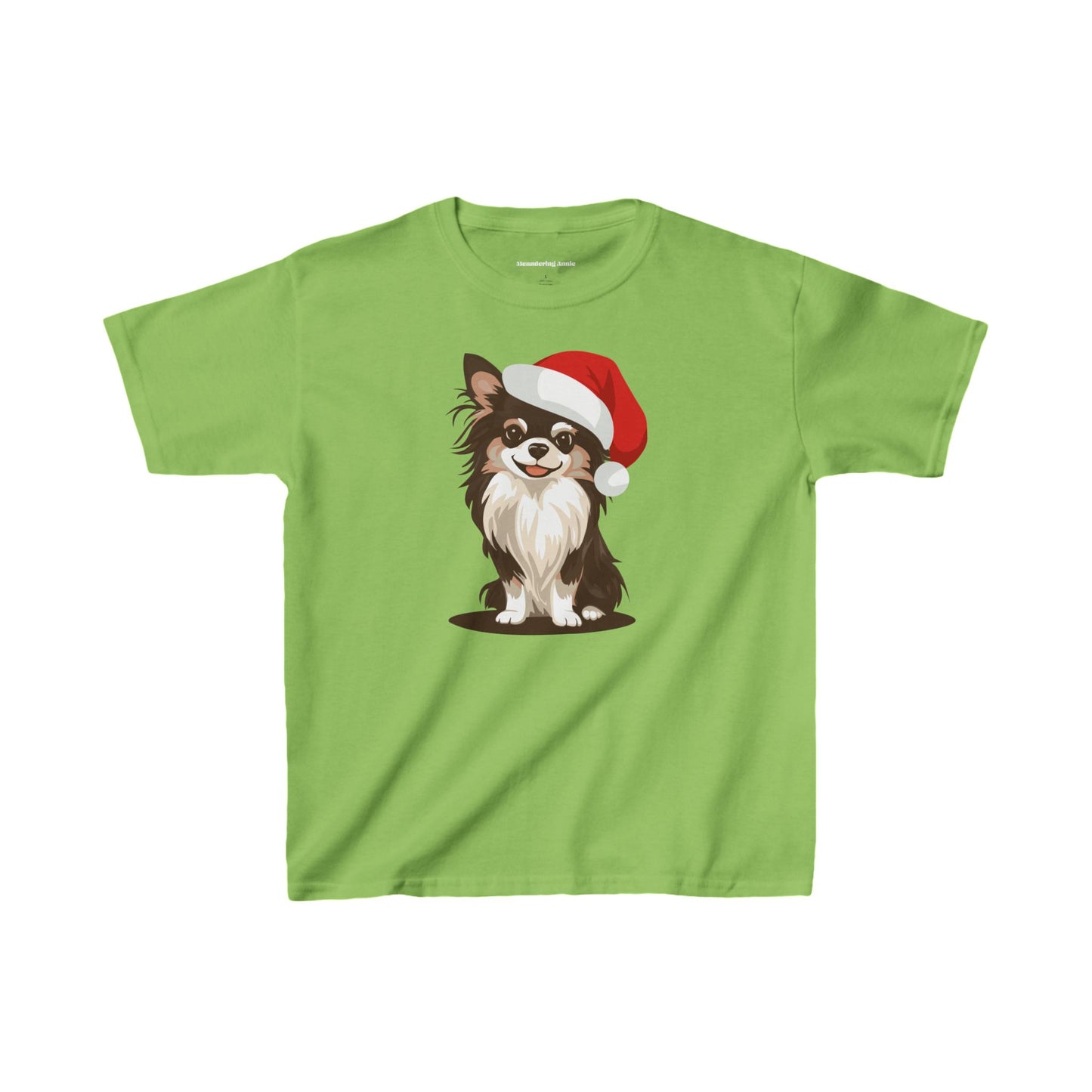 Christmas Long Haired Chihuahua Kids T-shirt, Festive Dog Holiday Xmas Santa Dogs Children's Tee, Winter Clothes Youth Boys Girls