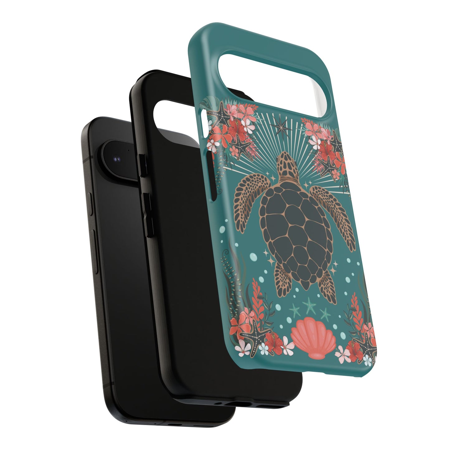 Sea Turtle Illustration Phone Case | Ocean Turtles Coral Floral Pattern Cell Phone Cases - Iphone, Google Pixel, Samsung - Matte Finish