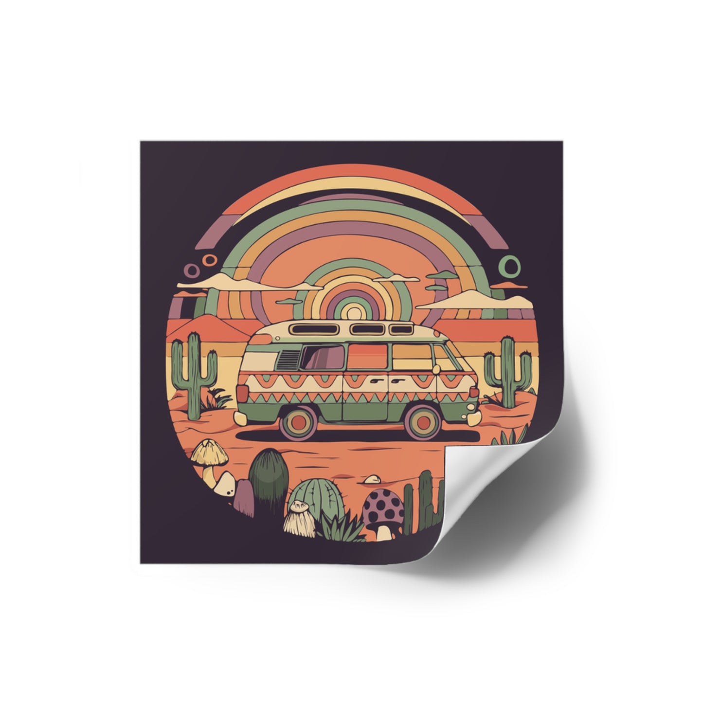 Roadtrippin' In The Desert - Trippy Vanlife Nomad Van Travel Square Stickers Indoor\Outdoor Waterproof Sticker