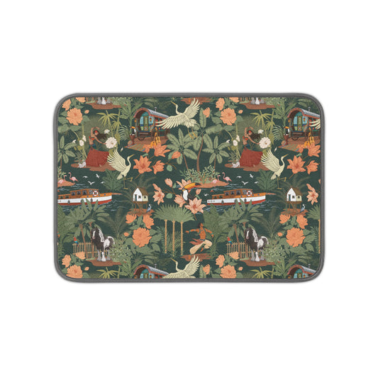 Tropical Nomad Bird and Floral Pattern Dish Mat | Microfiber Kitchen Mats, Island Home Decor 14"x21"
