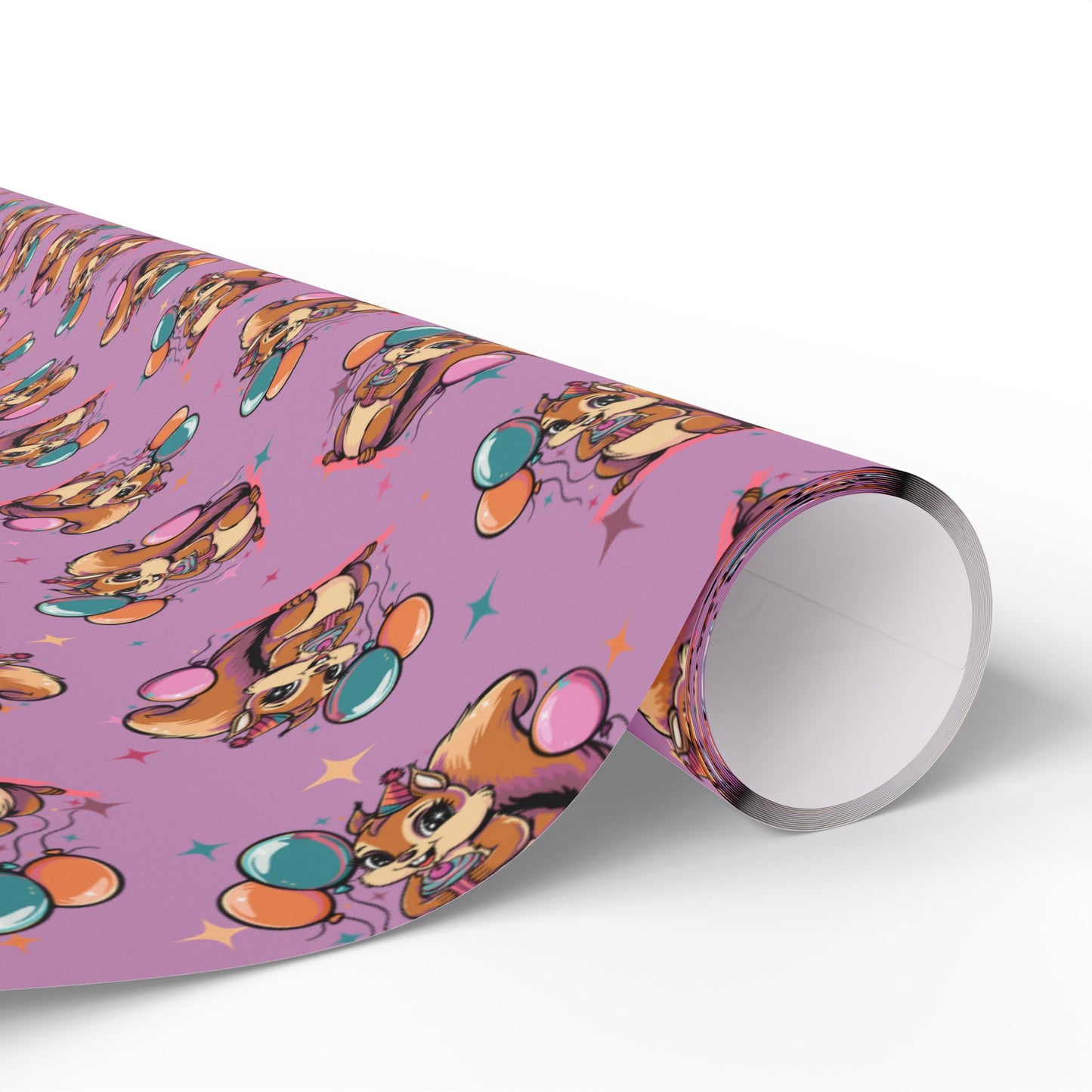 Happy Birthday Party Squirrel Gift Wrap, Cute Purple Squirrels Balloons Cupcake Wrapping Paper Celebration Squirrels B-day Gift