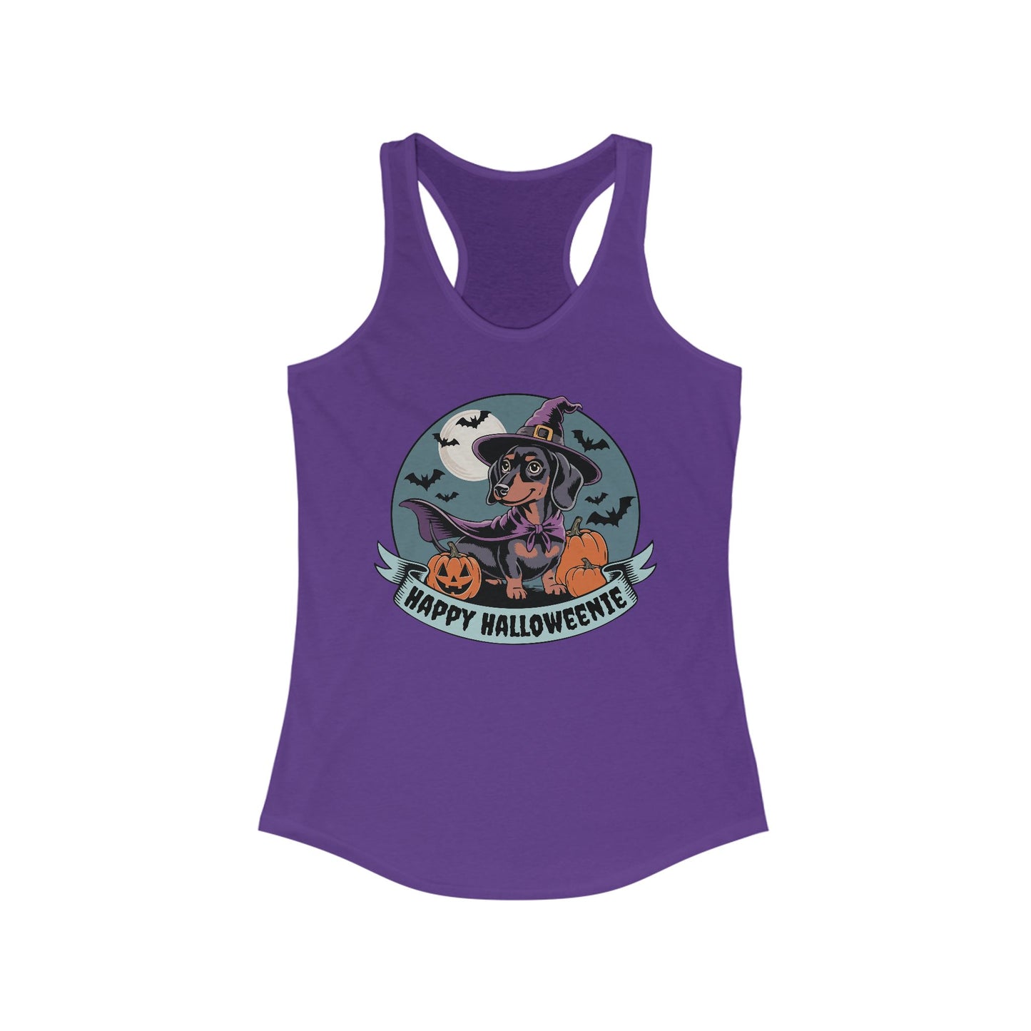 Halloween Dachshund Tank Top, Spooky Halloweenie Weiner Dog Shirt, Fun Witchy Sleeveless Shirt, Racerback Women's Tops