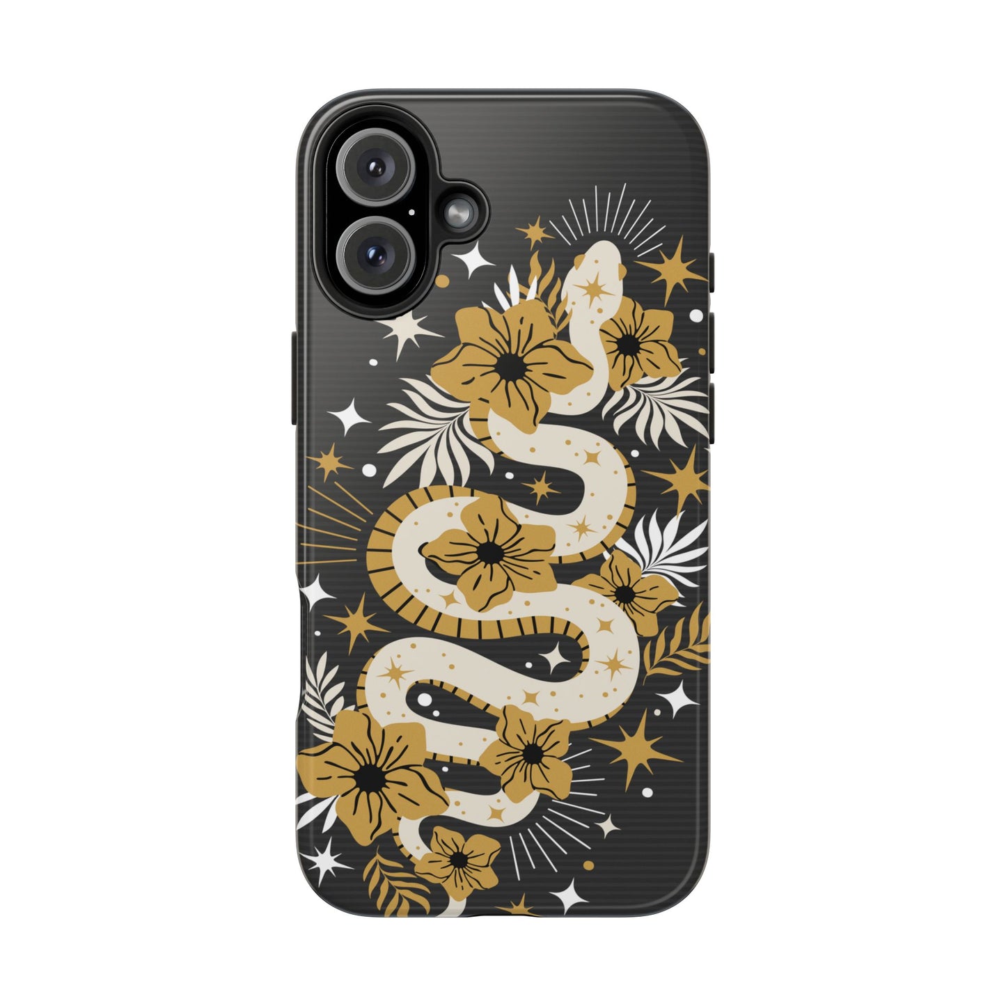 Mystic Snake Cell Phone Case, Black Tough Cases, Protective Floral Golden Serpent Boho Design