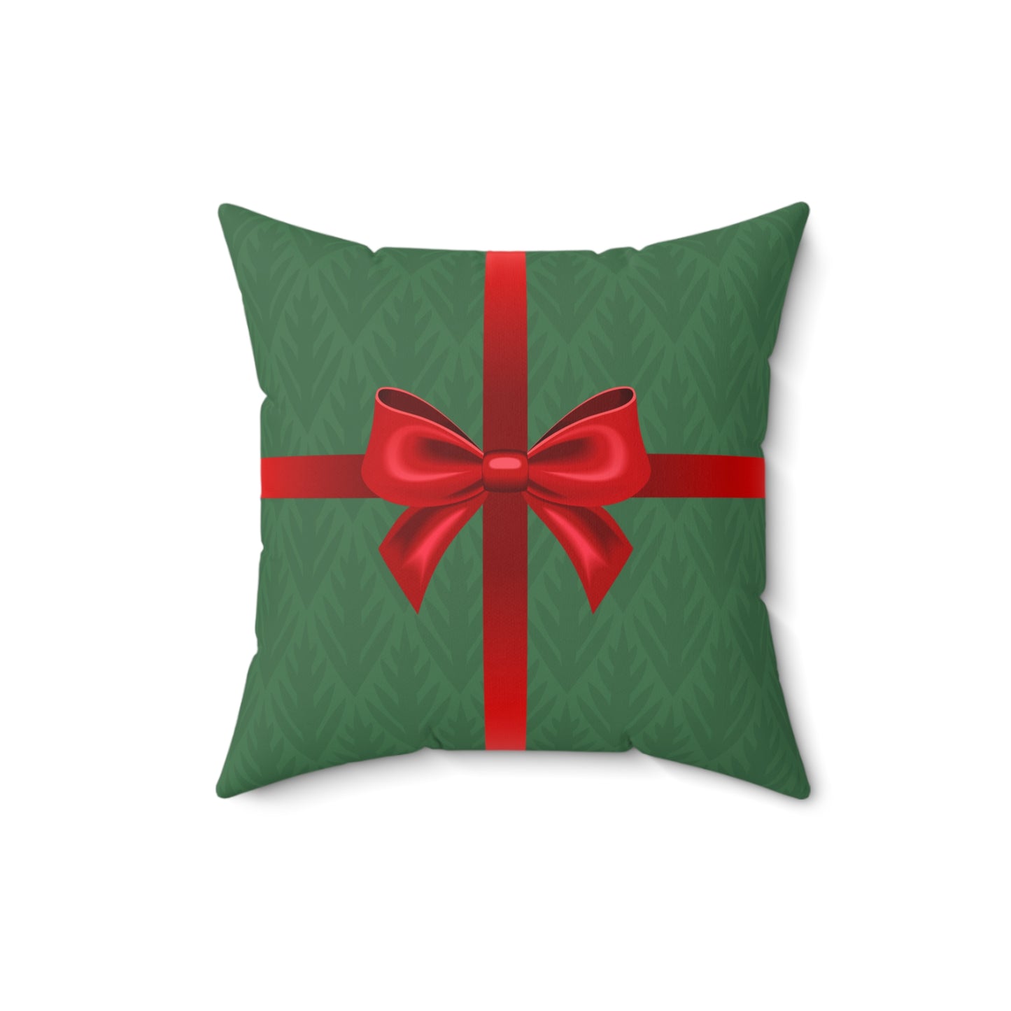 Holiday Gift Throw Pillow, Red Bow on Green Pattern Wrapped Present Pillows, Traditional Christmas Home Decor Xmas Decorations